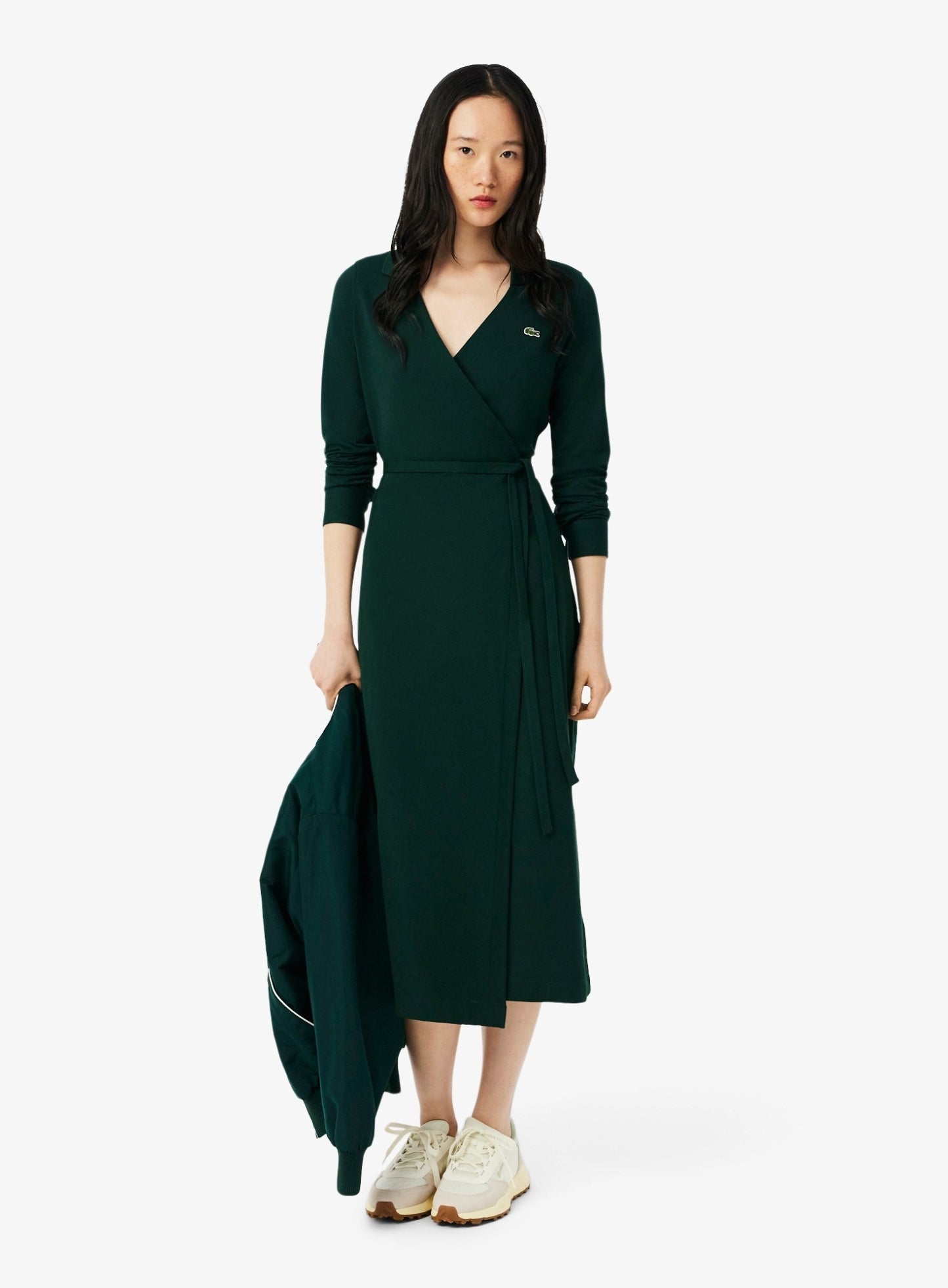 green emerald velvet dress LACOSTE WOMEN Stretch Mini Piqué Wrap Polo Dress Sinople Green –  MAISONDEFASHION.COM