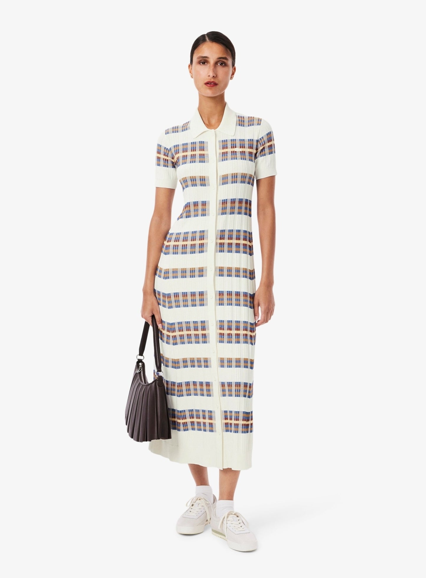 LACOSTE WOMEN Ribbed Knit Polo Collar Dress Multi White –  MAISONDEFASHION.COM