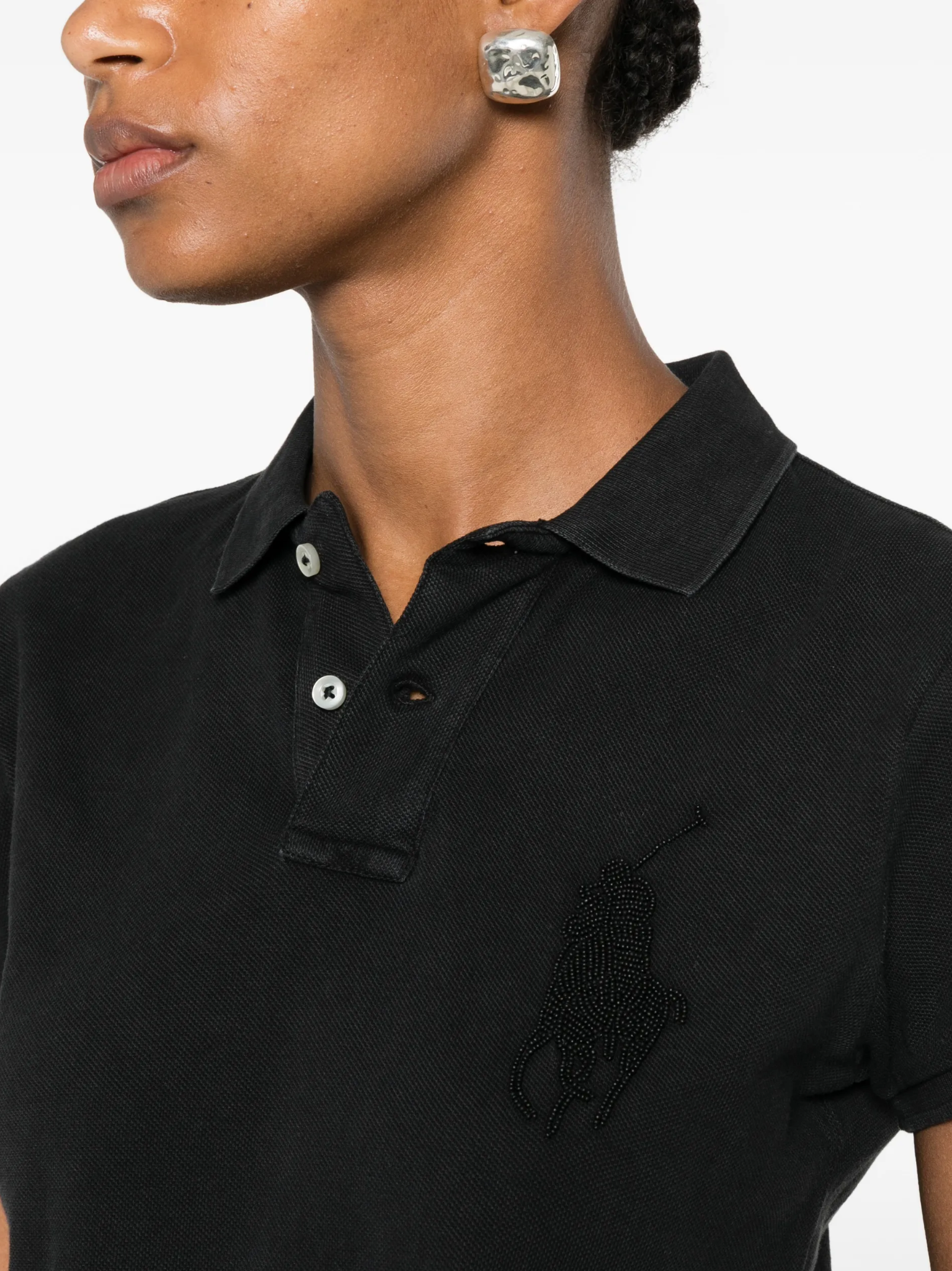 RALPH LAUREN WOMEN Beaded Big Pony Polo Shirt Black