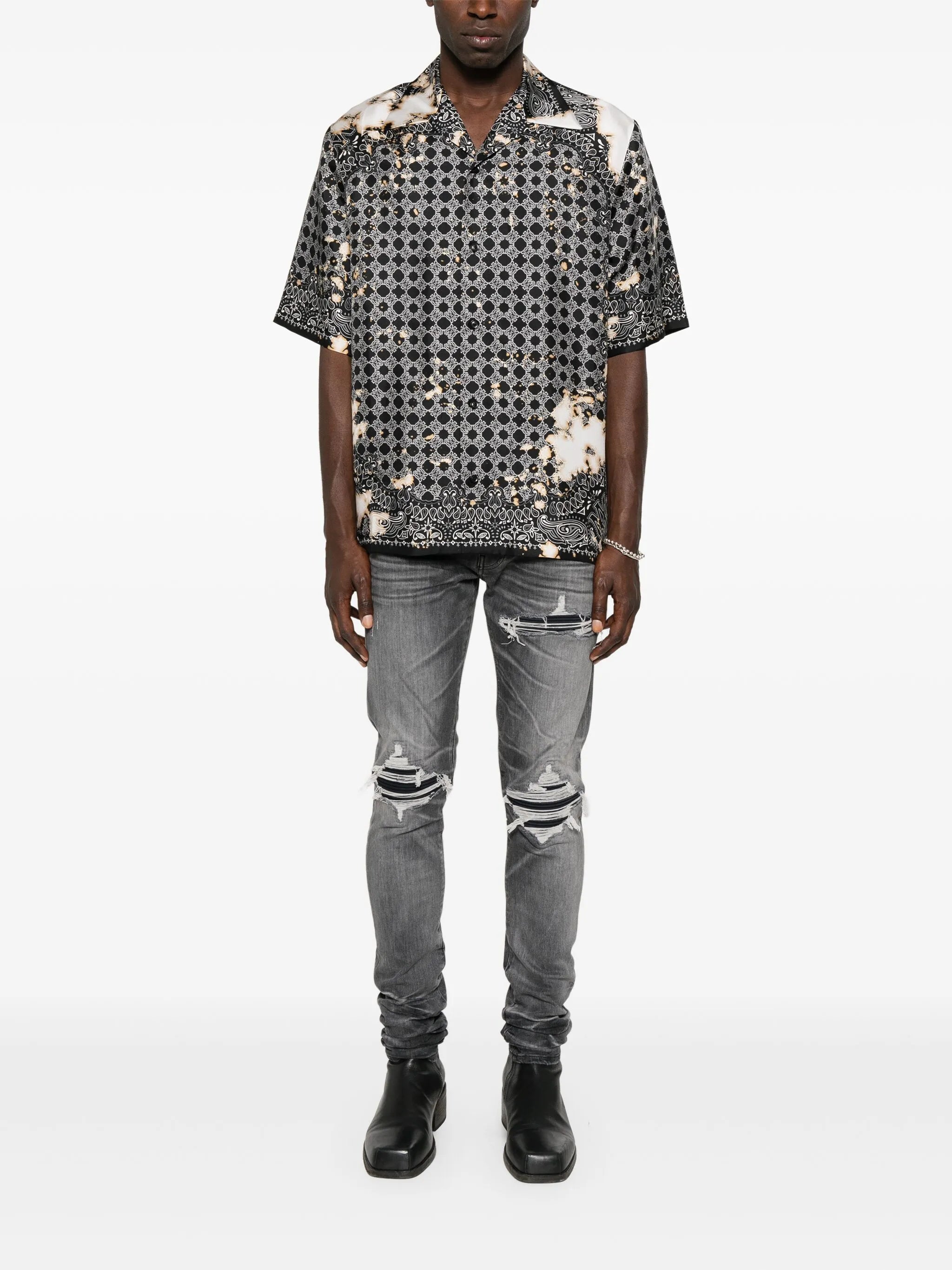 Tシャツ・カットソー AMIRI FW25 BLEACH BANDANA BOWLING SHIRT (AMSTCA1159 BLACK) BLEACH BANDANA BOWLING SHIRT - Black | AMIRI