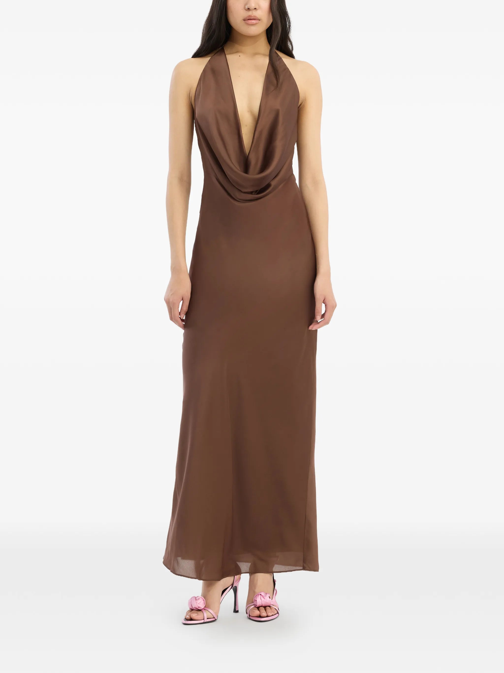 broan halter dress Audrina Brown Floral Halter Maxi Dress
