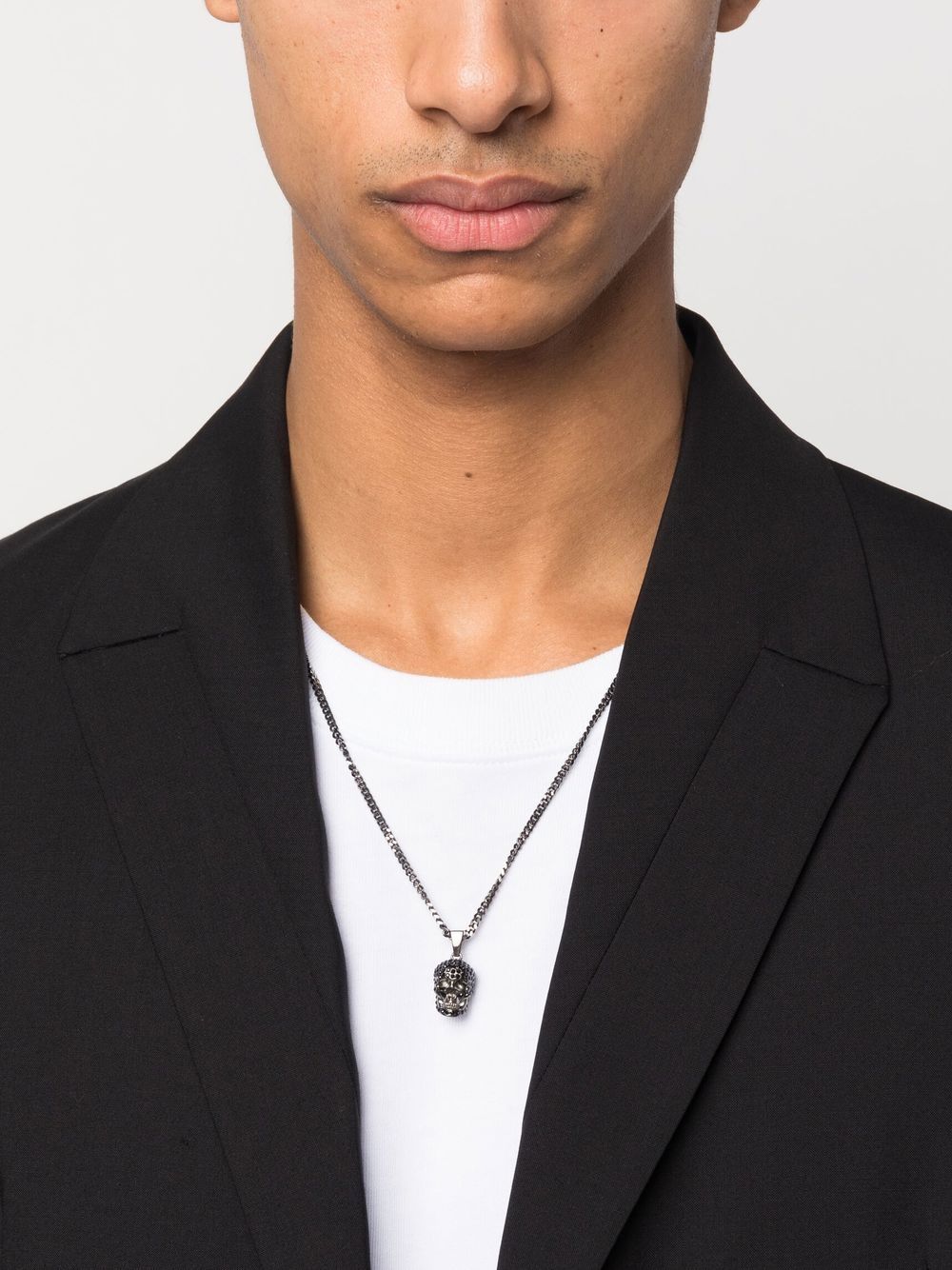 ALEXANDER MCQUEEN Pave Skull Necklace Silver/Black