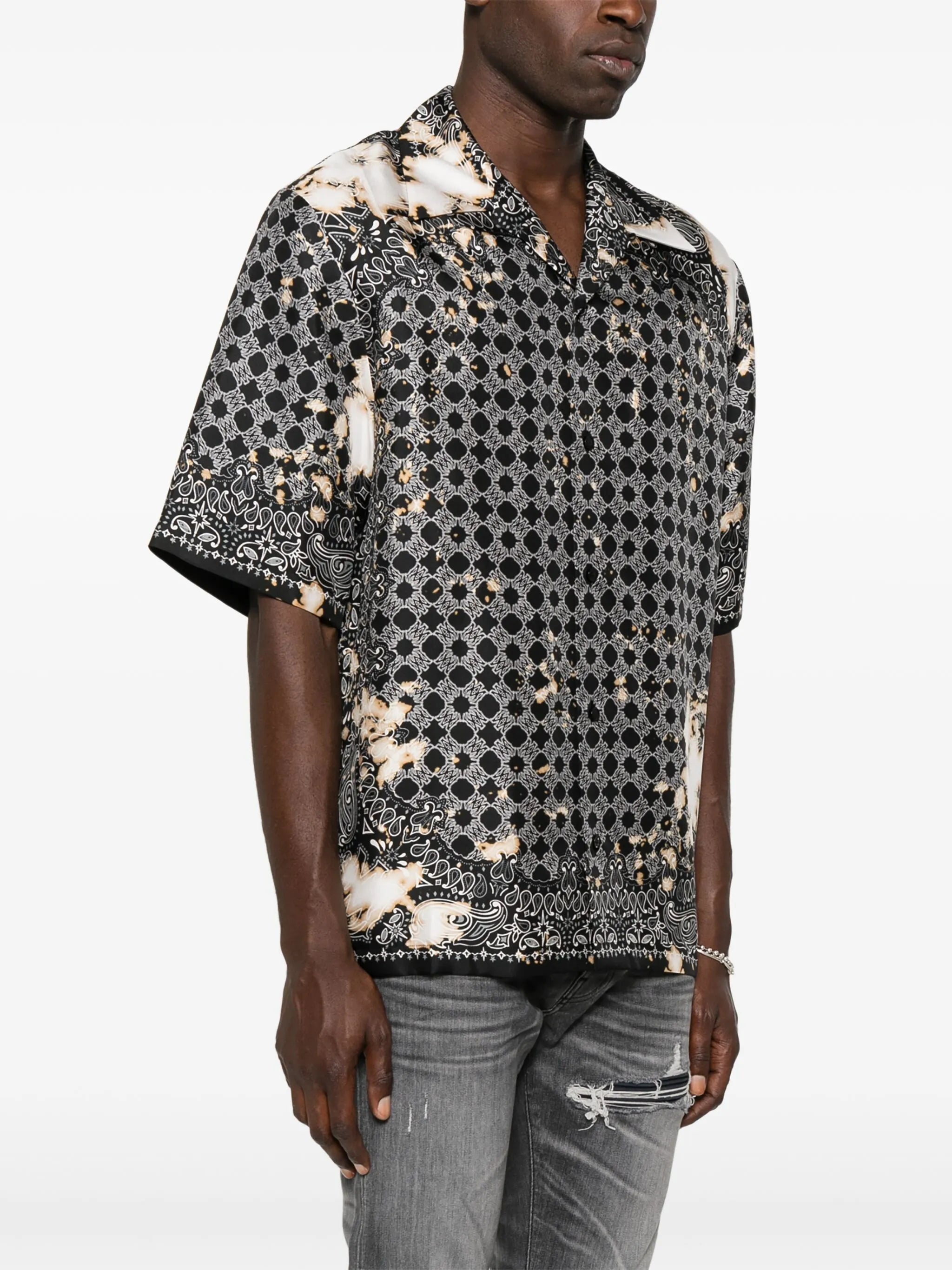 AMIRI Bleach Bandana Bowling Shirt Black – MAISONDEFASHION.COM