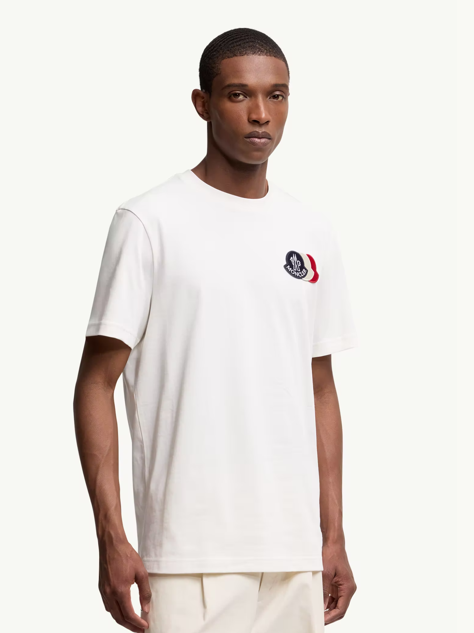 未使用　モンクレール　Top Embroidered Logo Canotta MONCLER Embroidered Tricolour Logo Cotton T-Shirt White