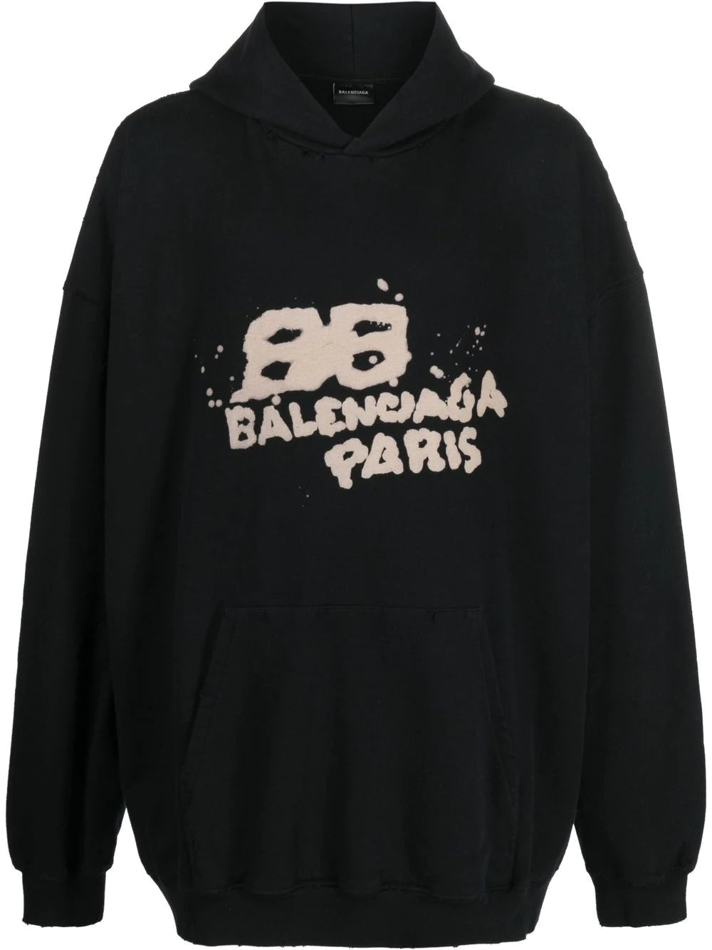 BALENCIAGA Hand Drawn BB Icon Hoodie Large Fit Black Ecru BALENCIAGA Hand Drawn BB Icon Hoodie Large Fit Black Ecru