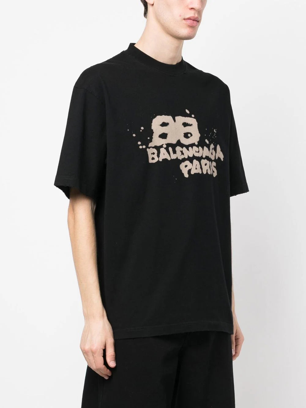 BALENCIAGA Hand Drawn BB Icon T-Shirt Medium Fit Black Ecru BALENCIAGA Hand Drawn BB Icon T-Shirt Medium Fit Black Ecru
