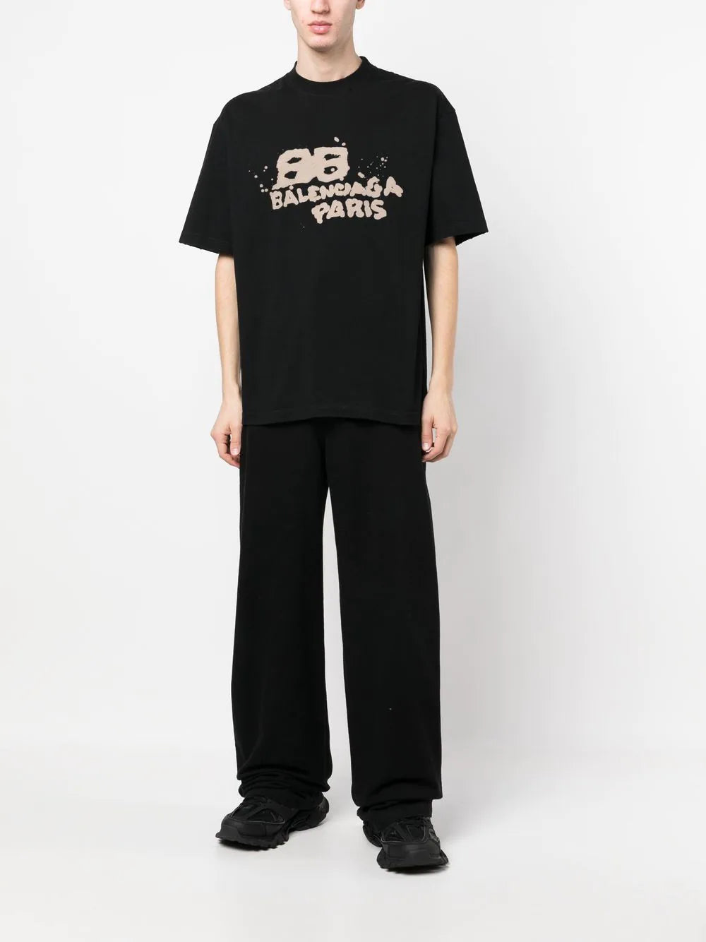 BALENCIAGA Hand Drawn BB Icon T-Shirt Medium Fit Black Ecru