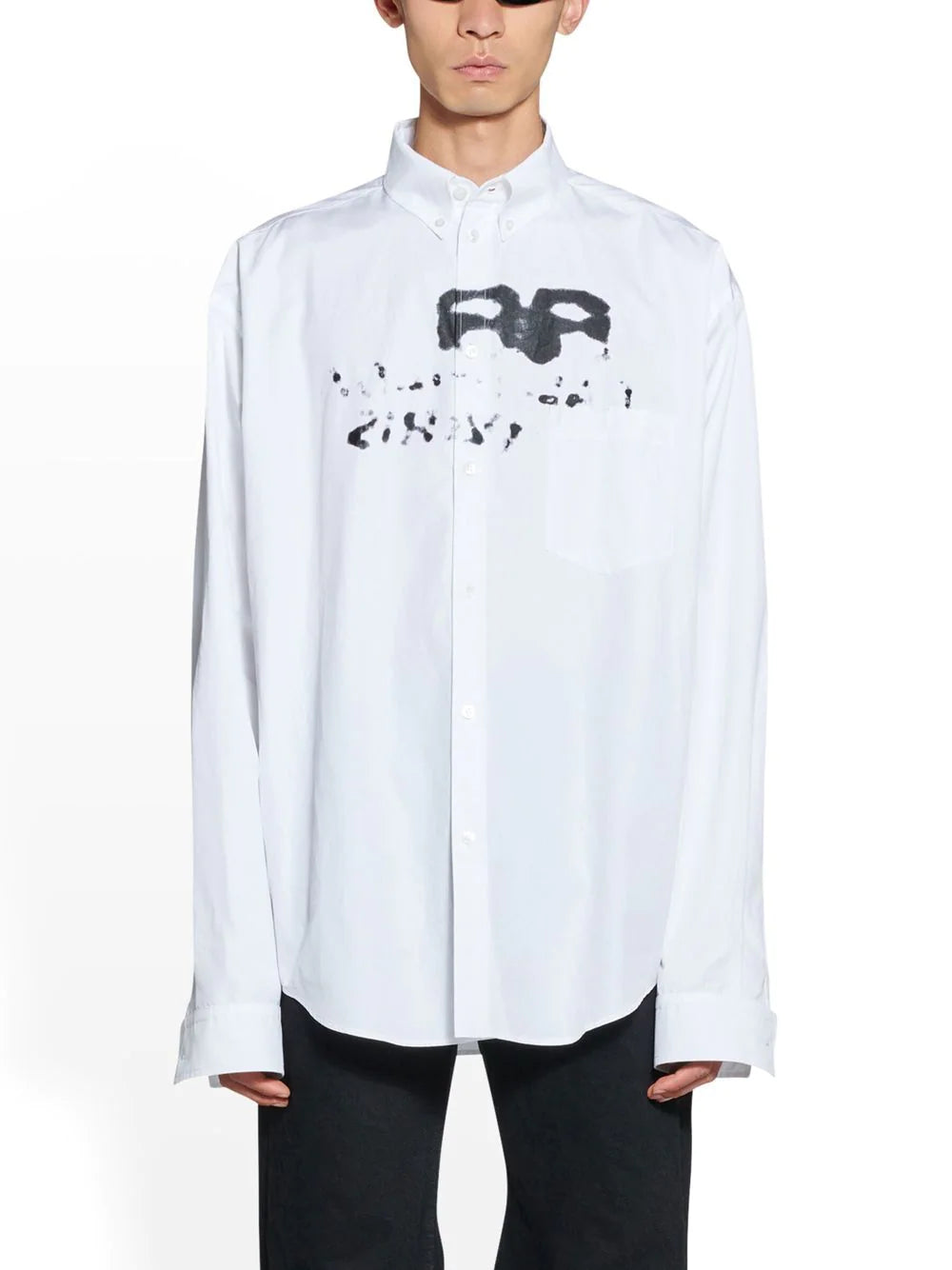 BALENCIAGA Hand Drawn BB Icon Long Sleeve Shirt Large Fit White