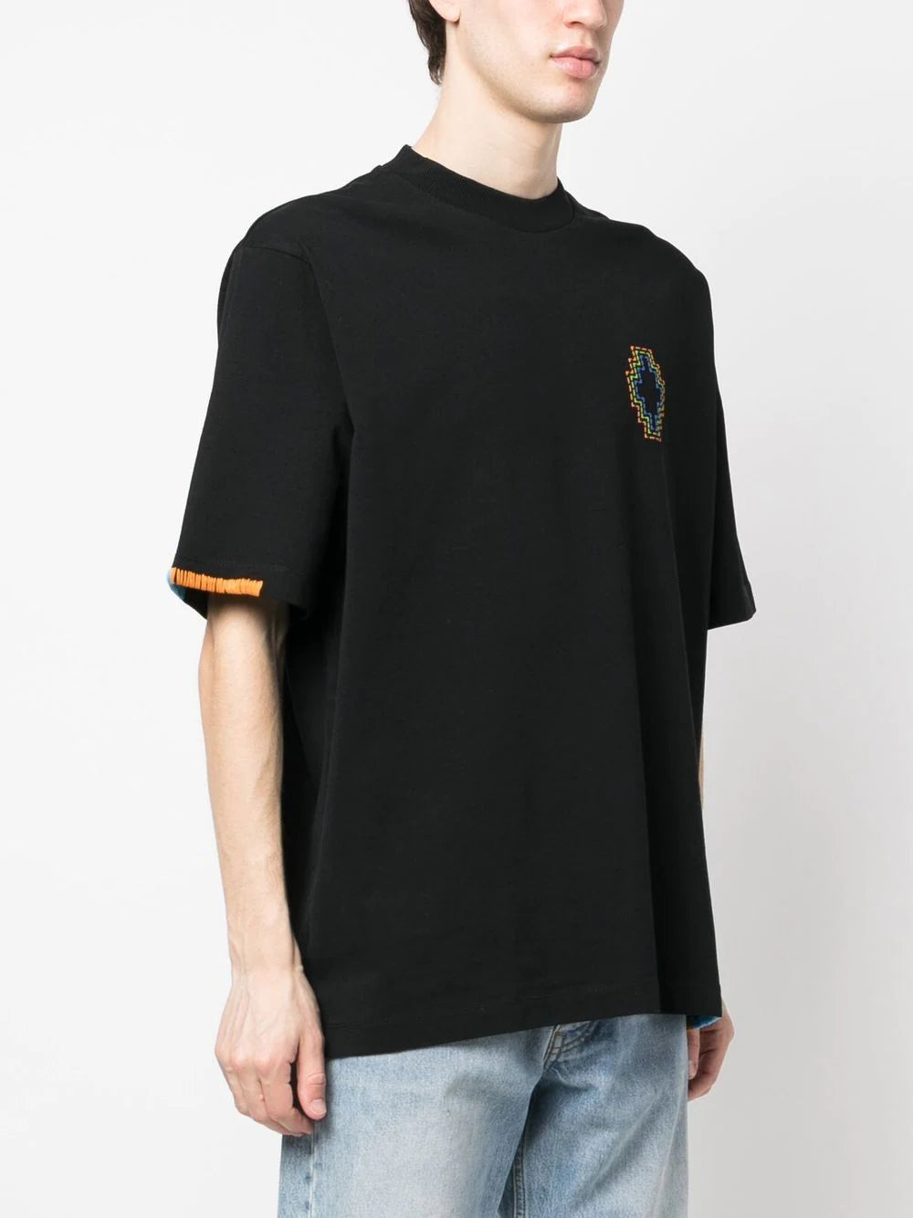 MARCELO BURLON MEN Stitch Cross Over T-Shirt Black Orange