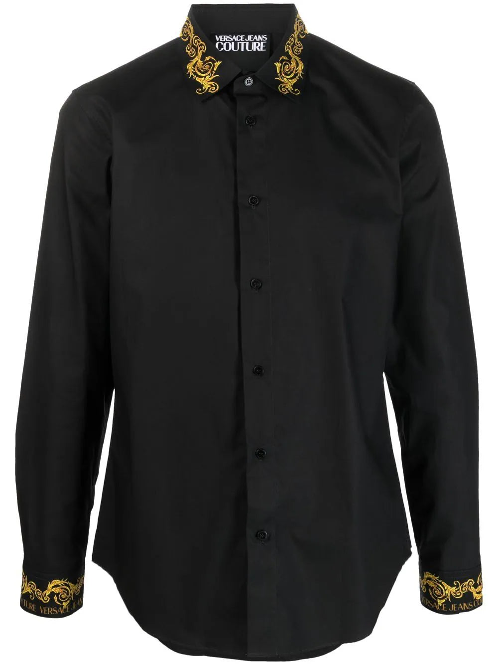 VERSACE MEN Panel Baroque Pattern Print Shirt Black/Gold   MAISONDEFASHION.COM