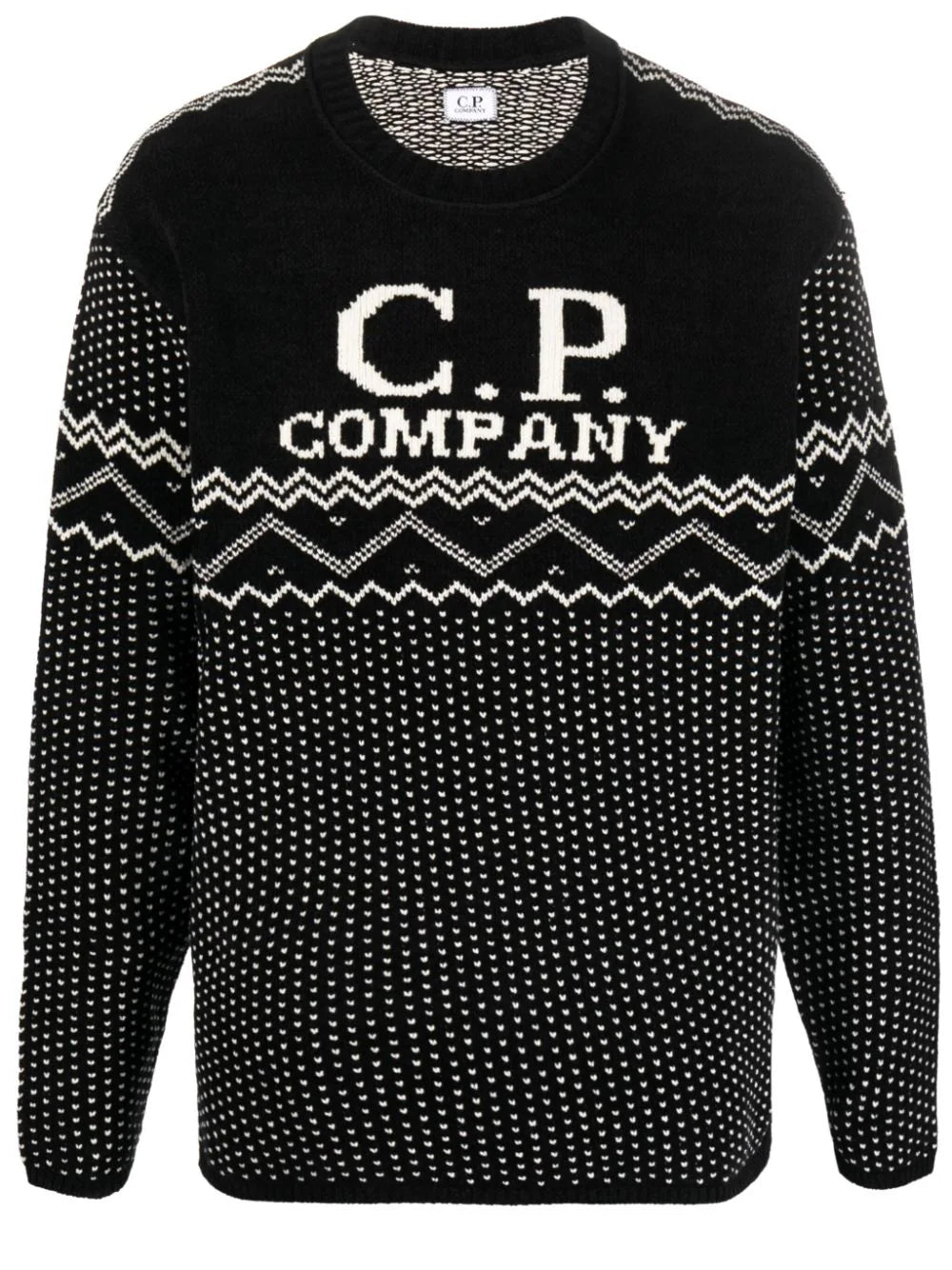 C.P. COMPANY Chenille Cotton Jacquard Knit Sweater Black C.P. COMPANY Chenille Cotton Jacquard Knit Sweater Black