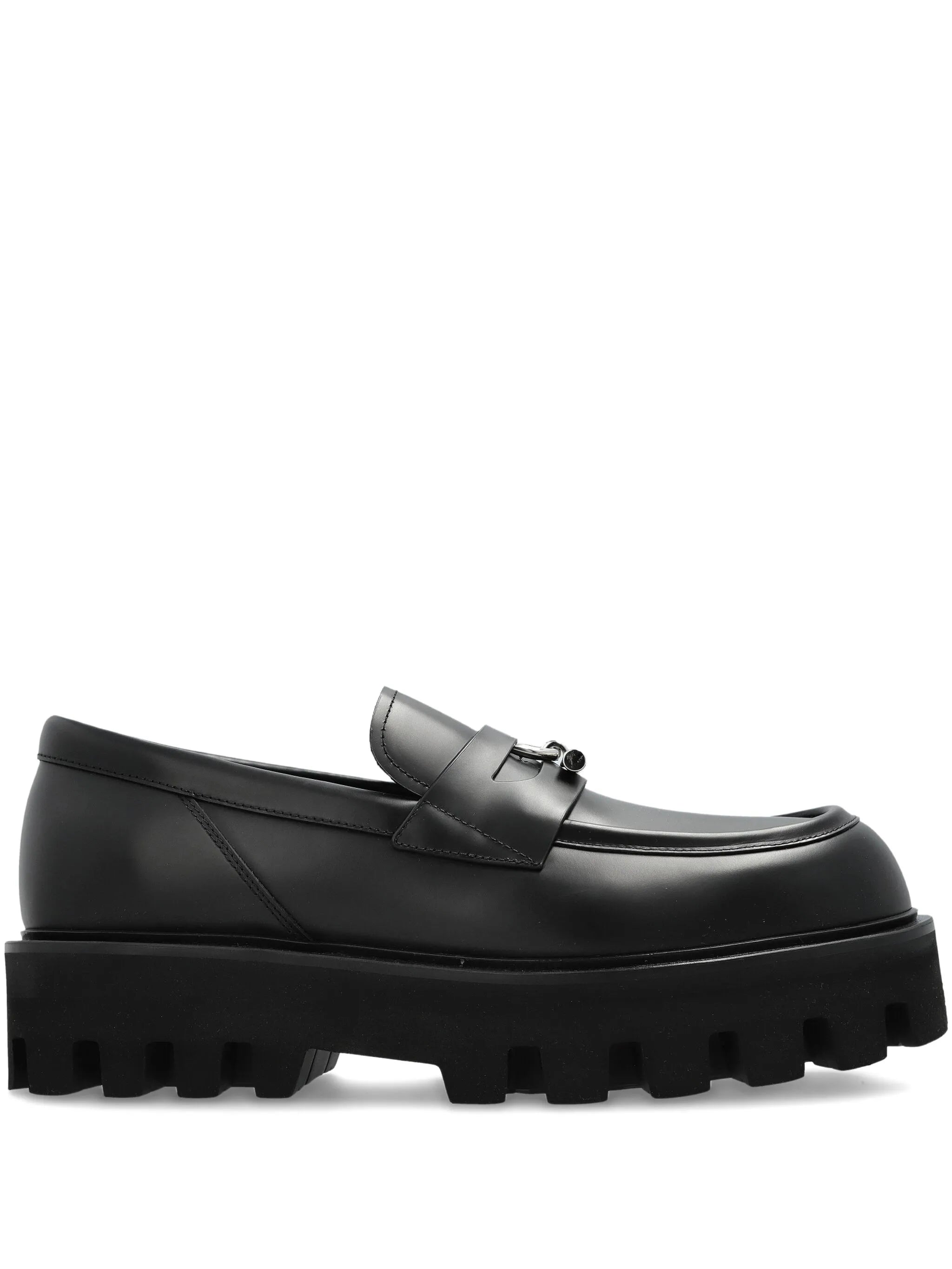 ALEXANDER MCQUEEN T-Bar Parachute Leather Loafers Black 