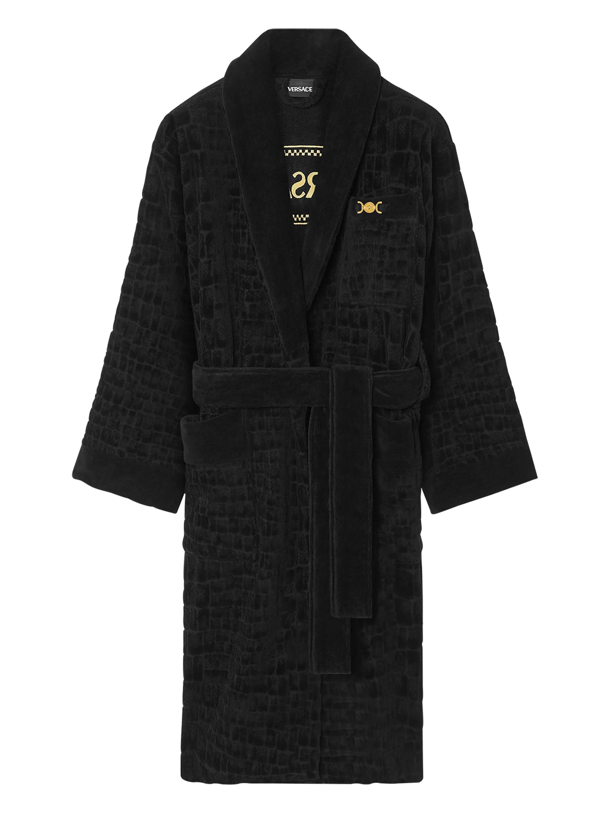 【送料&関税込】Versace Black Bathrobe With Medusa Plaque On Versace Black Bathrobe With Medusa Plaque On The Front And