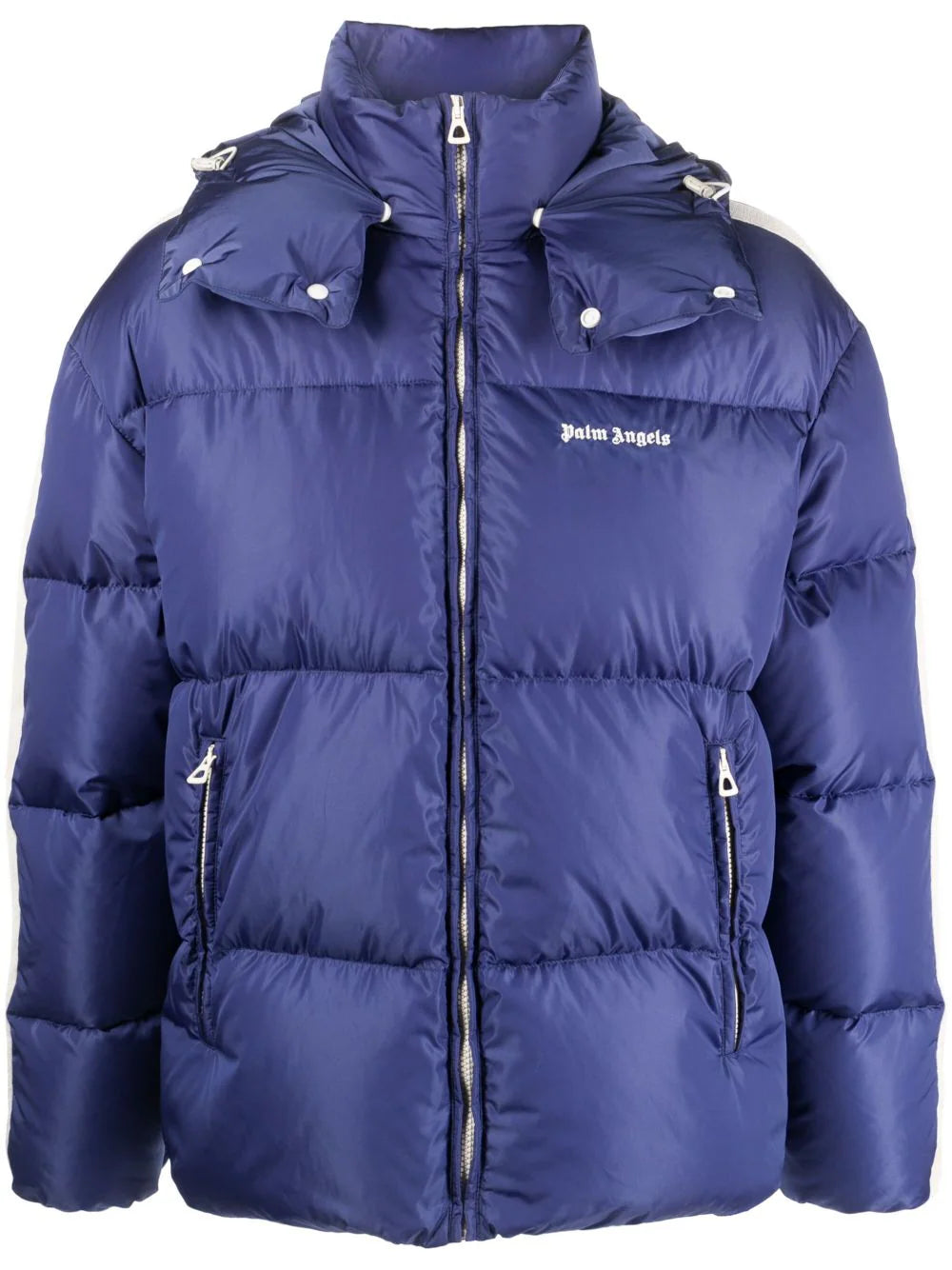 PALM ANGELS Hooded Track Down Jacket Navy Blue/White