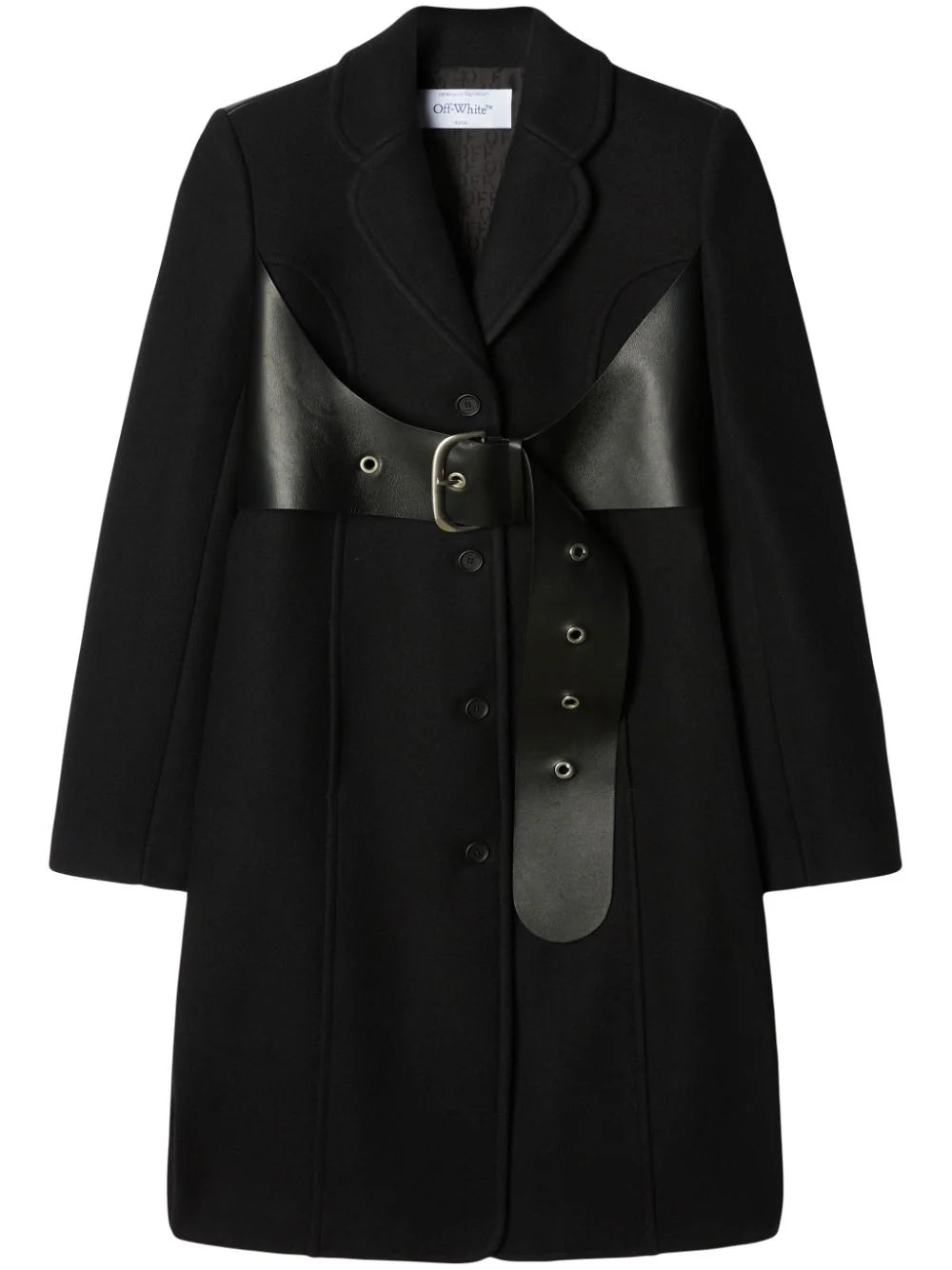 ダウンジャケット・コート OFF-WHITE WOMEN Brushed Wool Belt Coat Black OFF-WHITE WOMEN Brushed Wool Belt Coat Black
