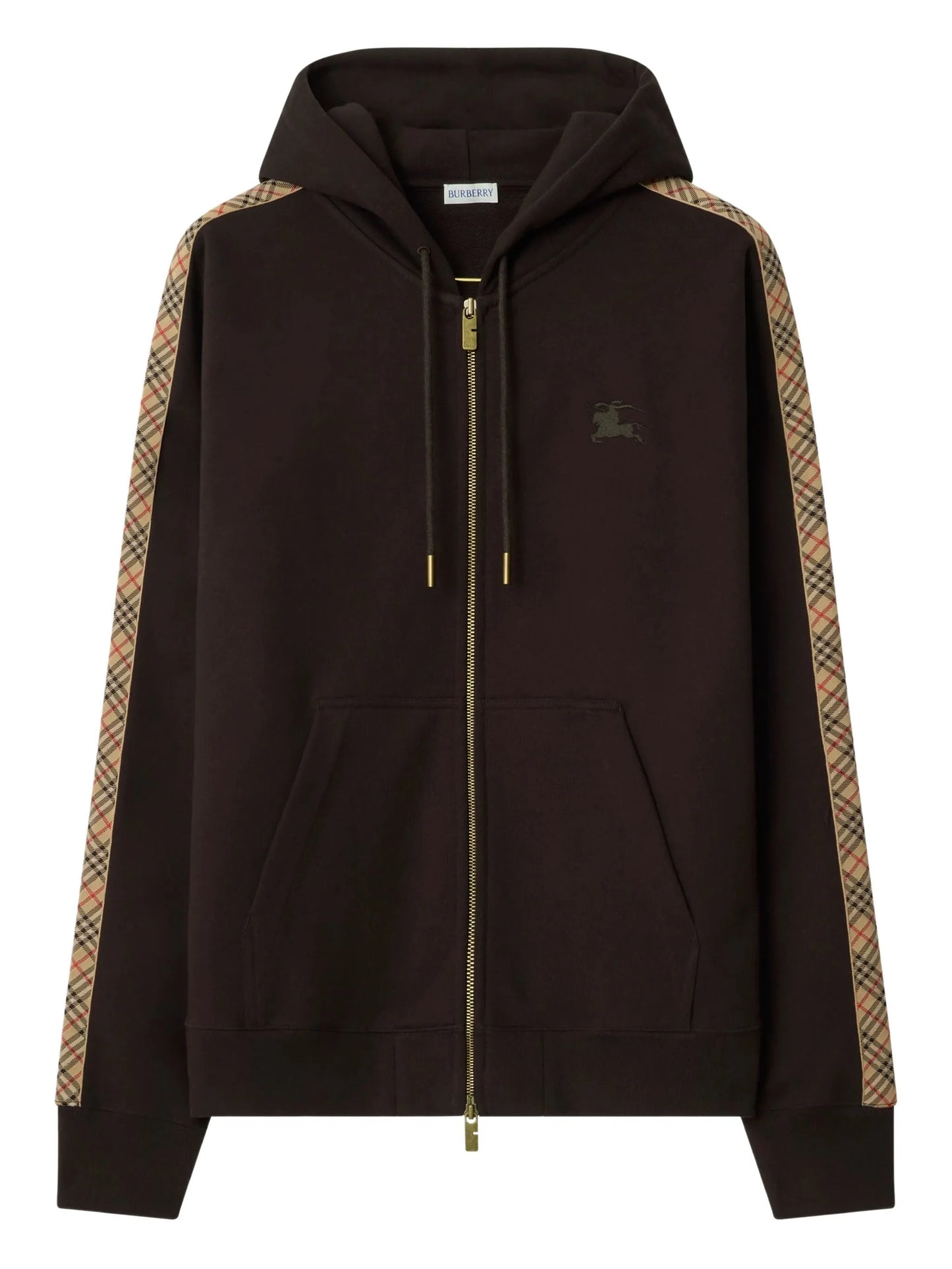 BURBERRY Check-trimmed Zip Hoodie Clove Brown - MAISONDEFASHION.COM