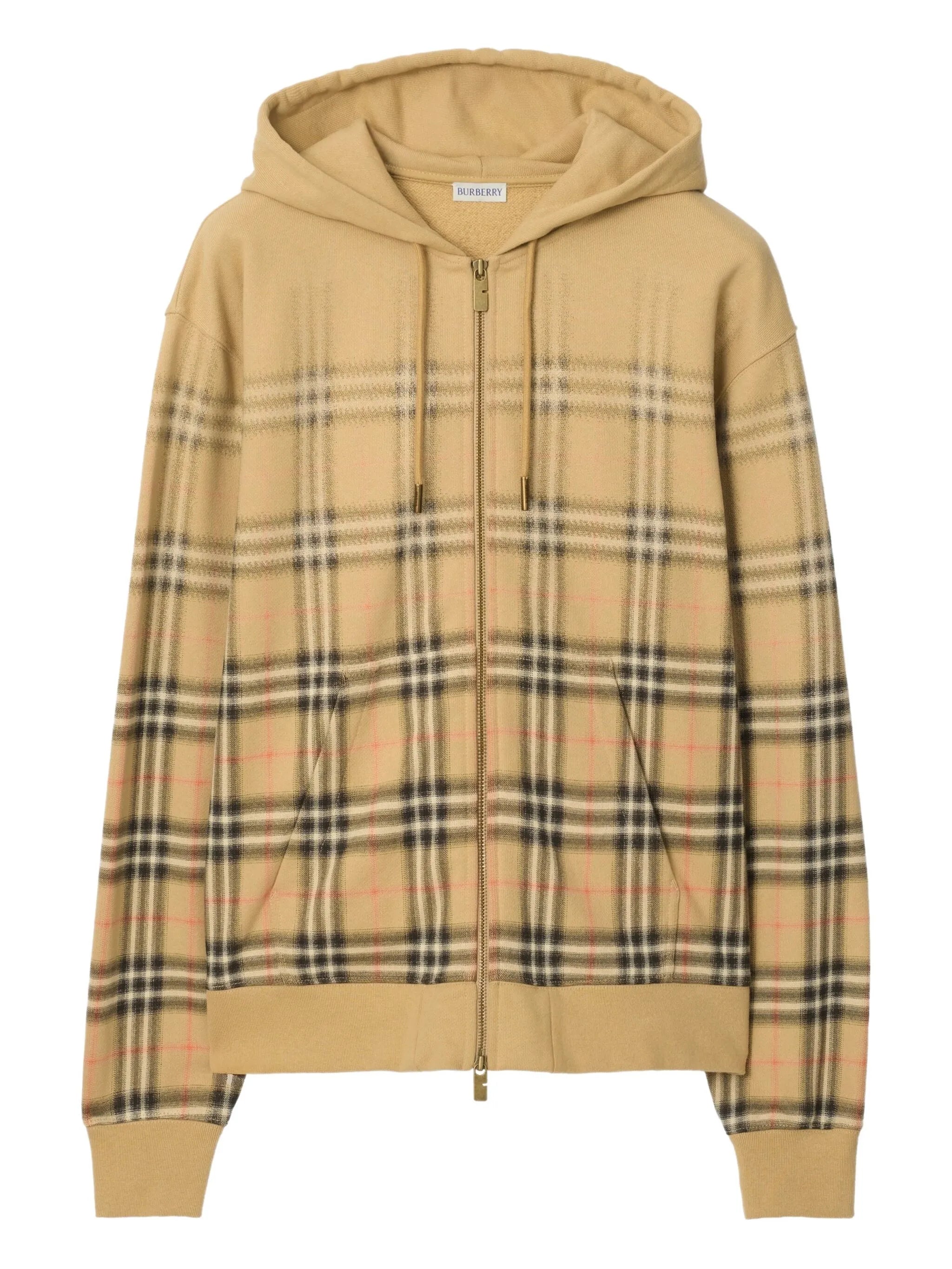BURBERRY Gradient Check Cotton Zip Hoodie Sand Beige