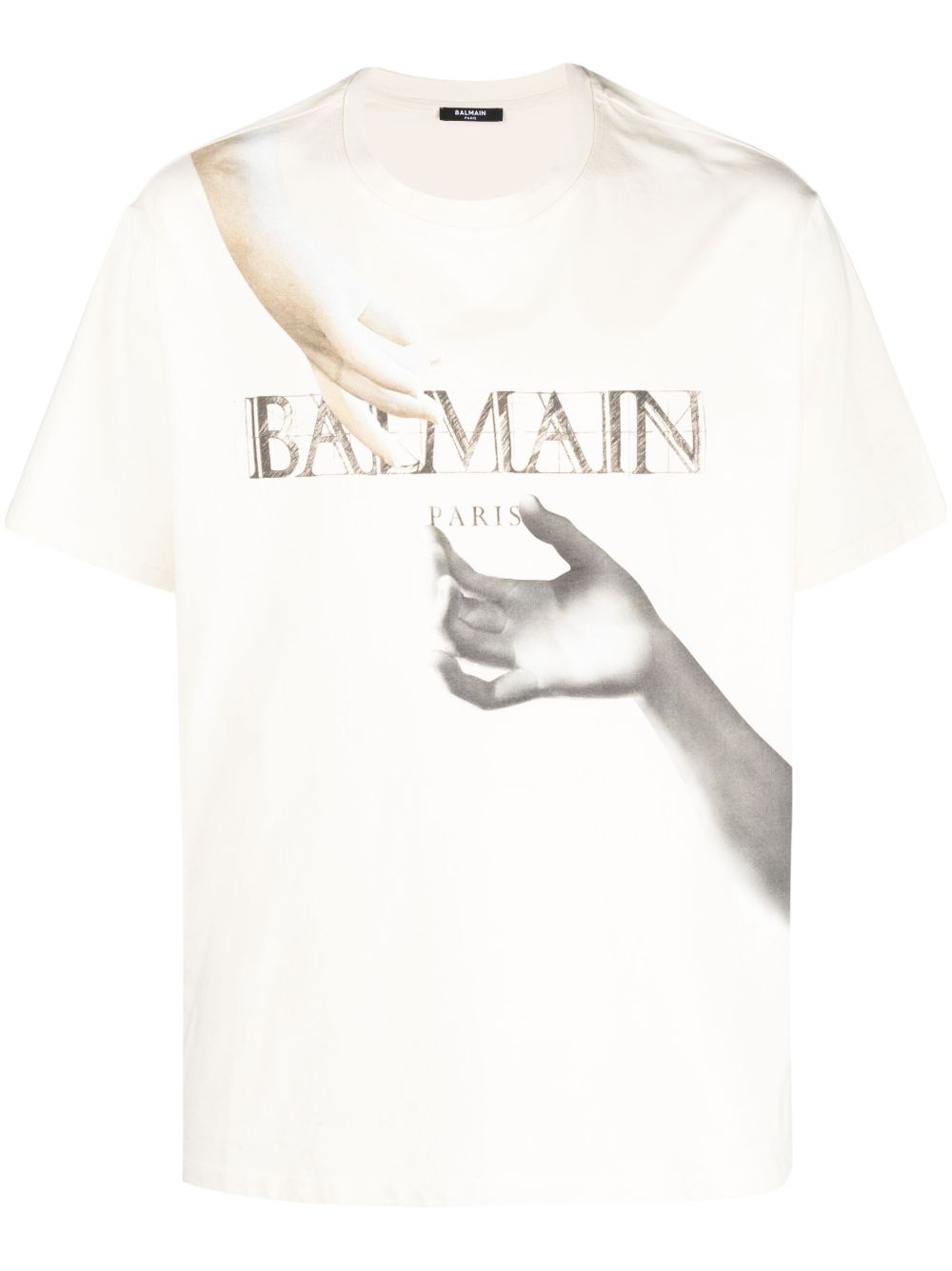 BALMAIN Loose Fit Statue Print SS T-Shirt White/Multi Brown