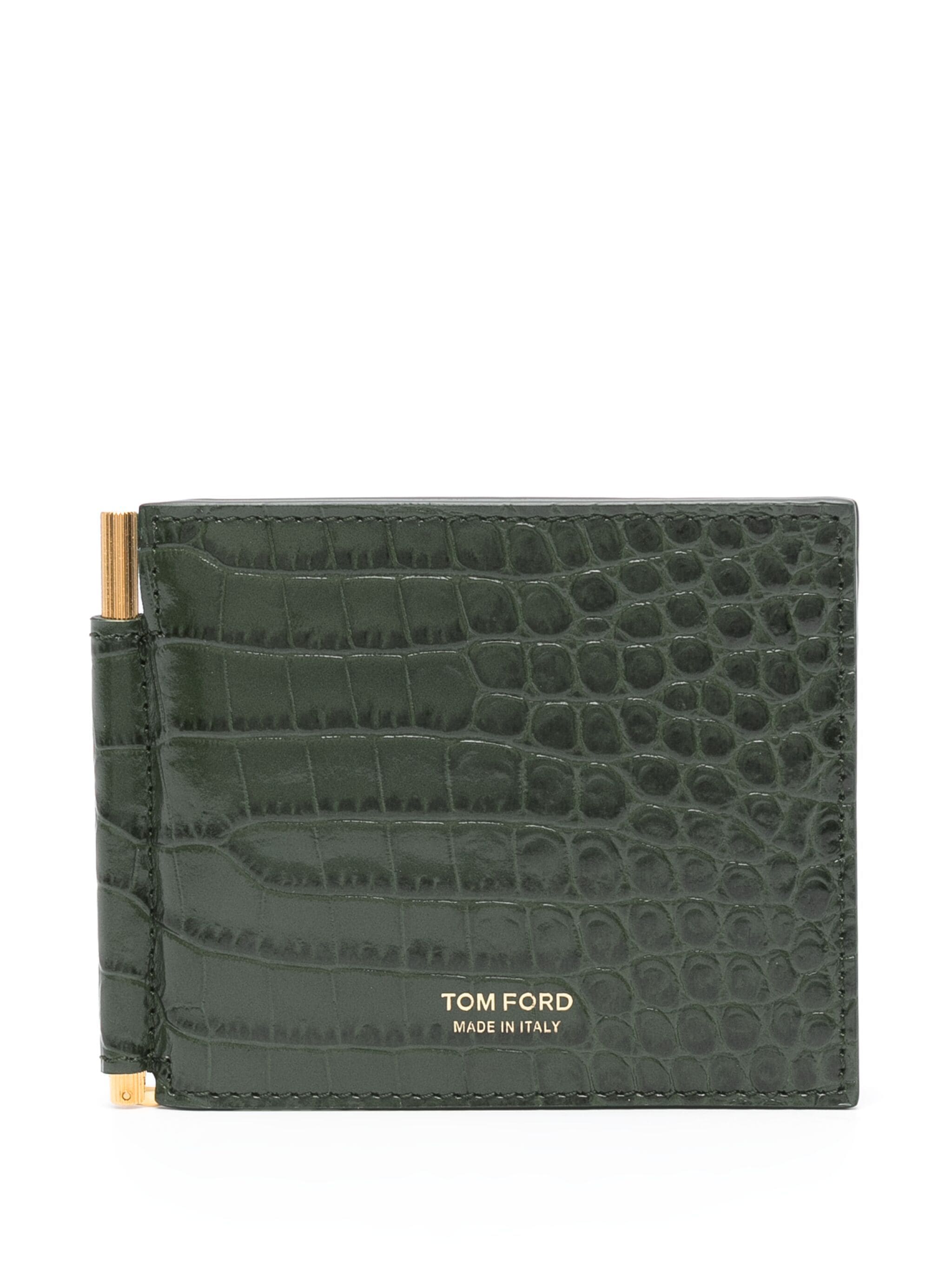 【関税&送料込み】Tom Ford Wallets TOM FORD Embossed Crocodile Leather Wallet Green/Gold