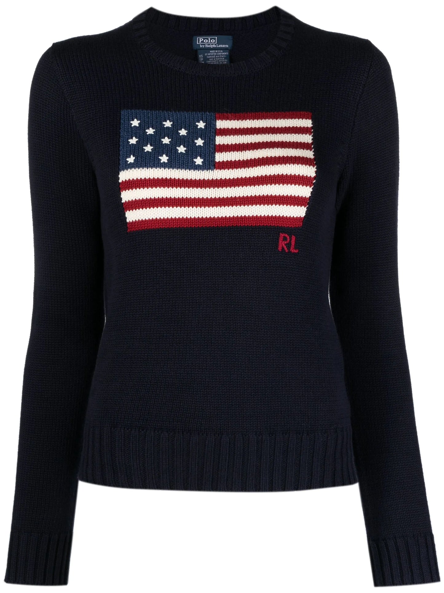 RALPH LAUREN WOMEN Flag Cotton Crewneck Jumper Navy Blue - MAISONDEFASHION.COM