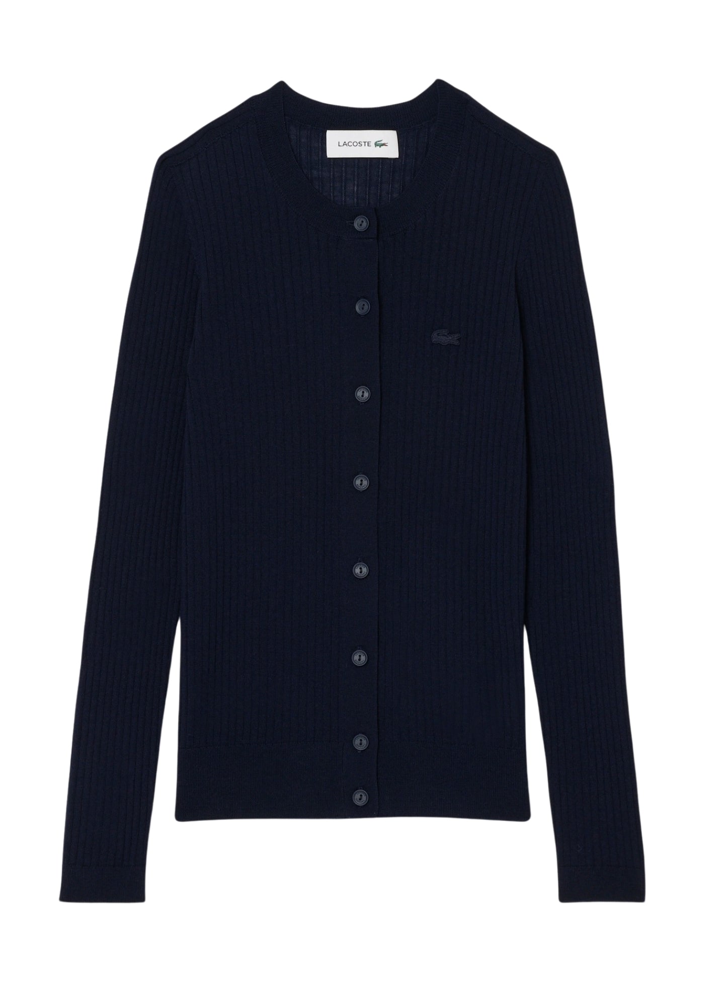 LACOSTE WOMEN Rib Knit Merino Wool Cardigan Midnight Blue  display picture 1