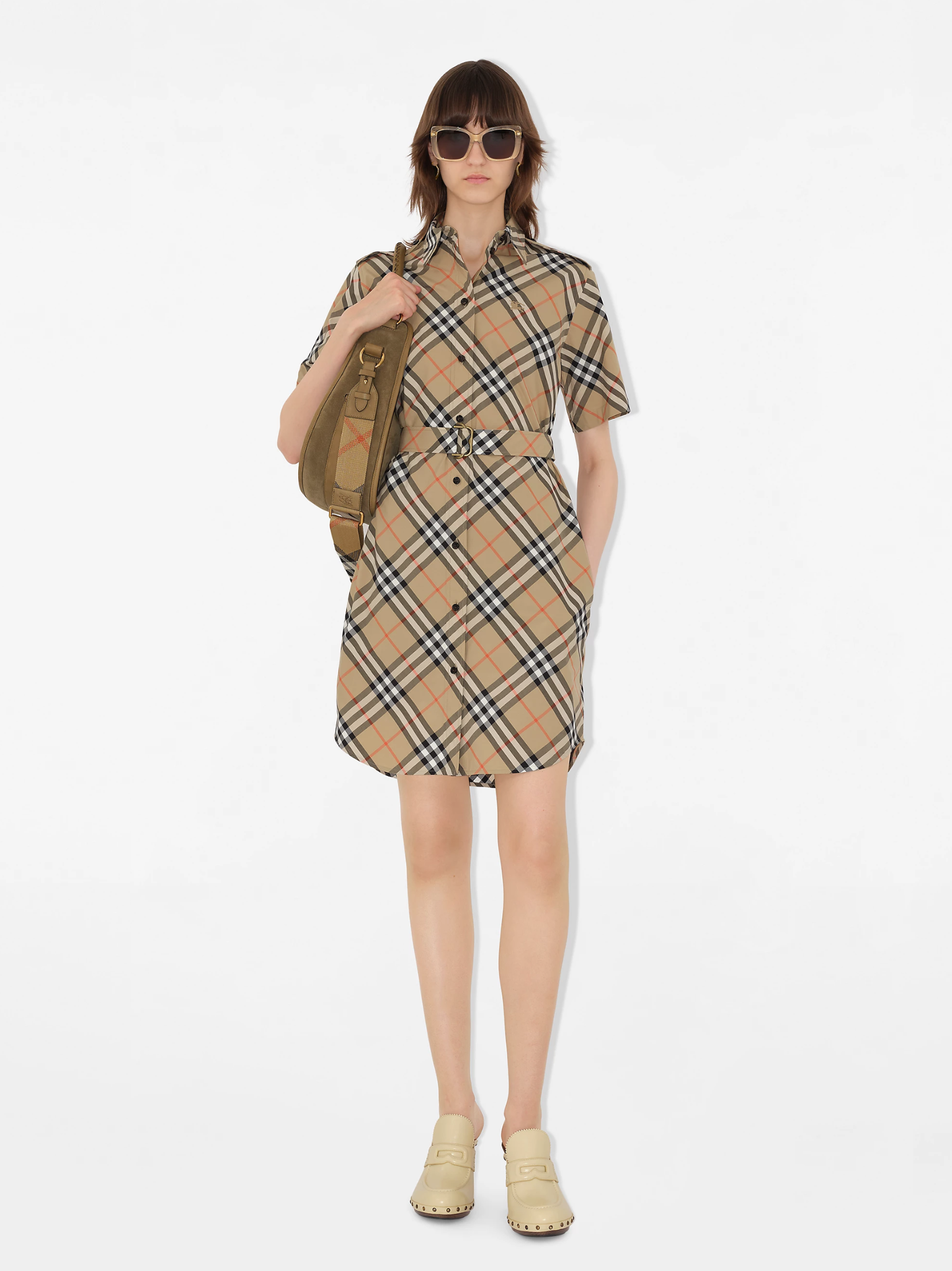 BURBERRY WOMEN Check Cotton Shirt Dress Sand