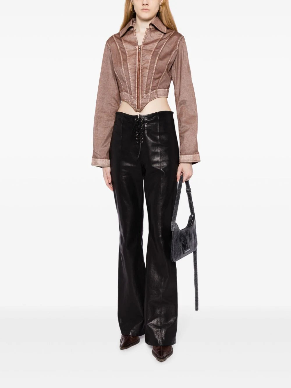 JEAN PAUL GAULTIER WOMEN Topstitched Laced Up Jacket Brown