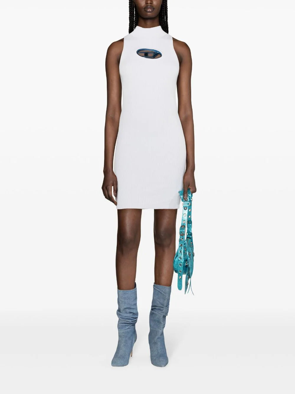 DIESEL WOMEN M-Onerva Ribbed-Knit Mini Dress Light Blue