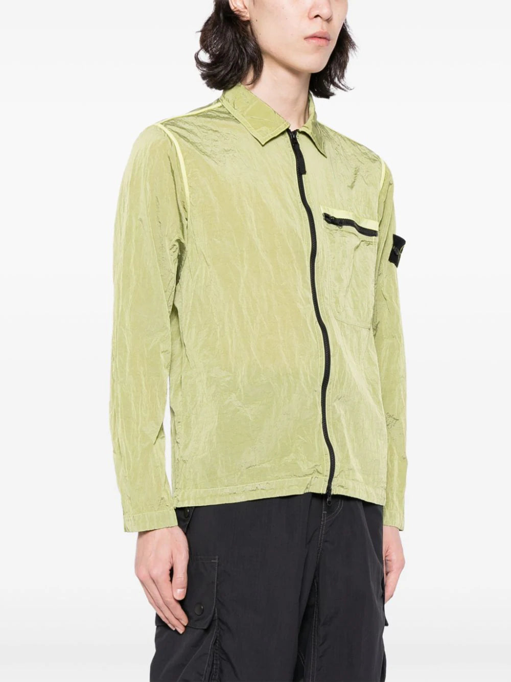 STONE ISLAND Compass-Badge Lightweight Zip Up Shirt Jacket Olive