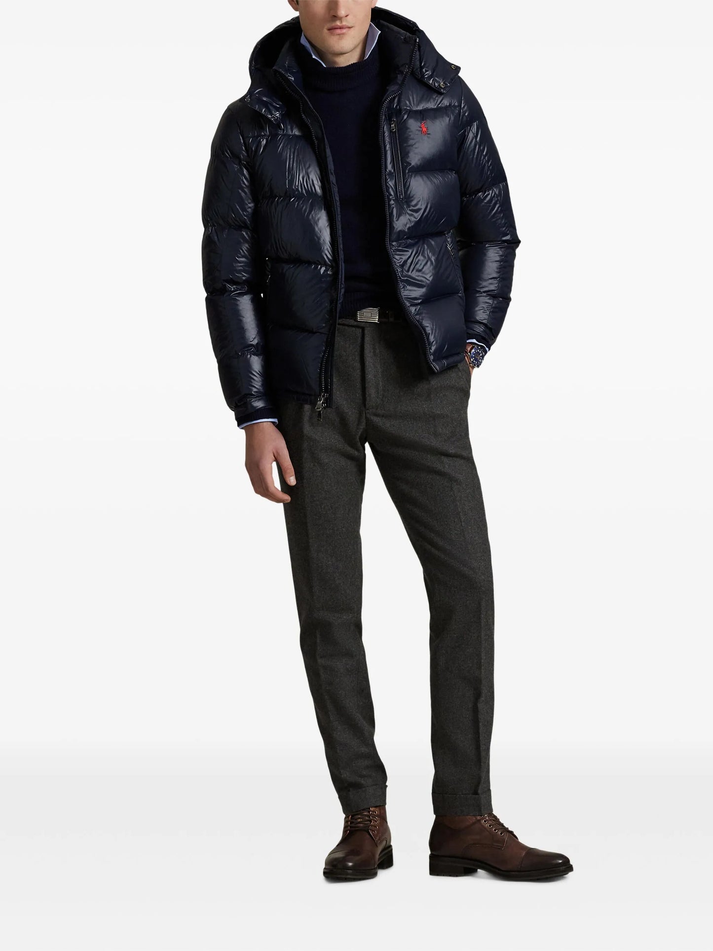 RALPH LAUREN Gorham Hooded Puffer Jacket Shiny Navy - MAISONDEFASHION.COM