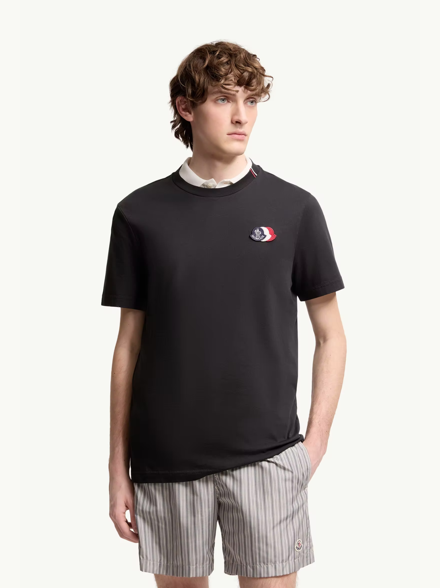 MONCLER Embroidered Tricolor Logo Cotton T-Shirt Navy Blue 