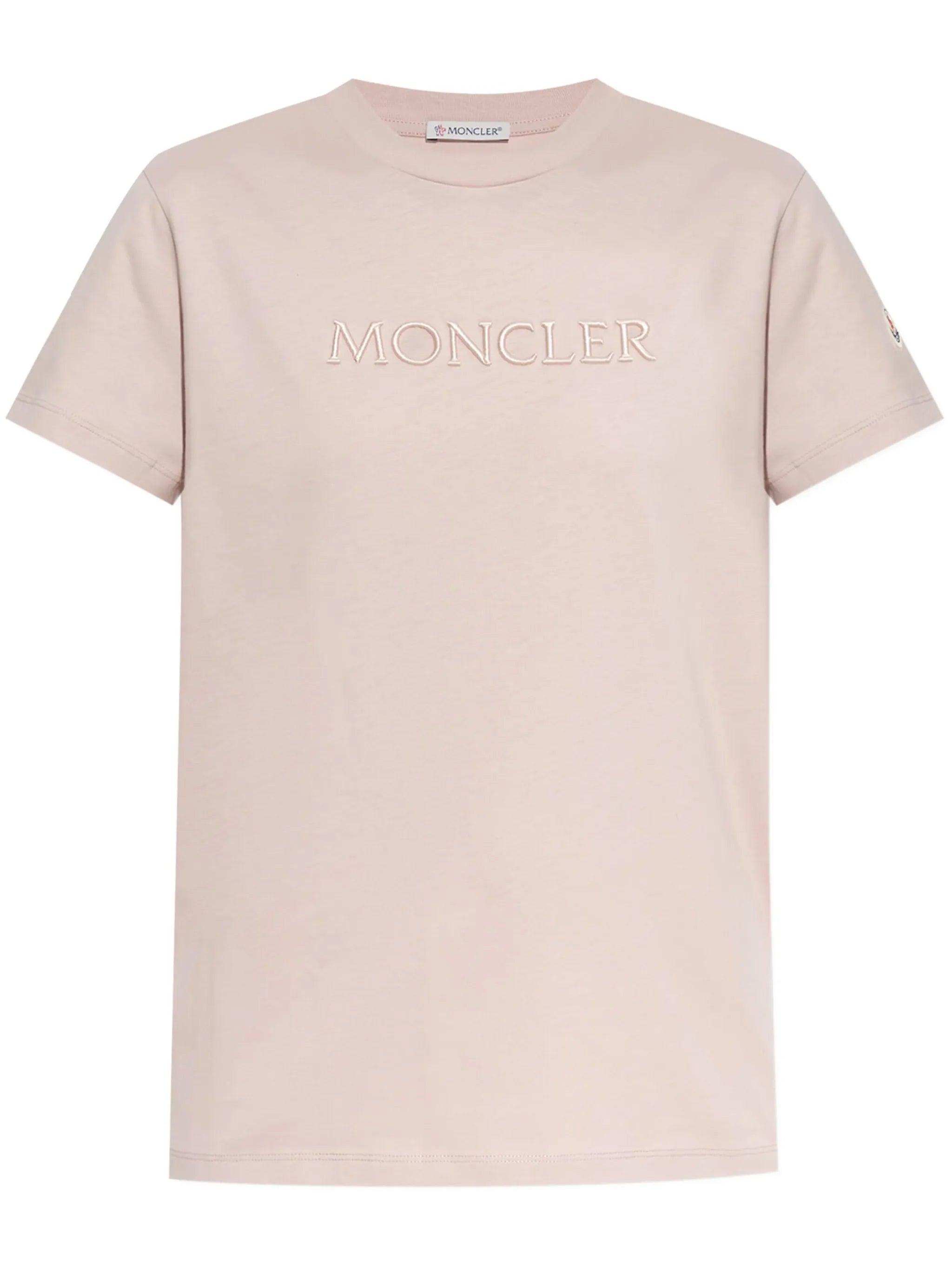 Tシャツ・カットソー MONCLER WOMEN Embroidered Tonal Logo Cotton T-Shirt Blush Pi MONCLER WOMEN Embroidered Tonal Logo Cotton T-Shirt Blush