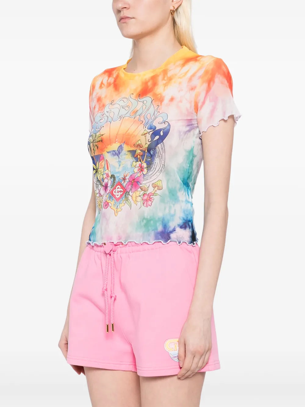 Tシャツ・カットソー CASABLANCA WOMEN Lettuce Ham Printed Mesh T-Shirt Multi CASABLANCA WOMEN Lettuce Ham Printed Mesh T-Shirt Multi