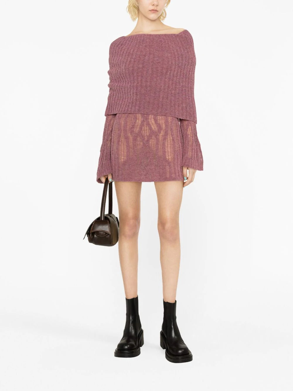 jean paul gaultier x knwls knit mini dress in pink Jean Paul Gaultier - + Knwls Cable-knit Wool-blend Mini Dress - Pink