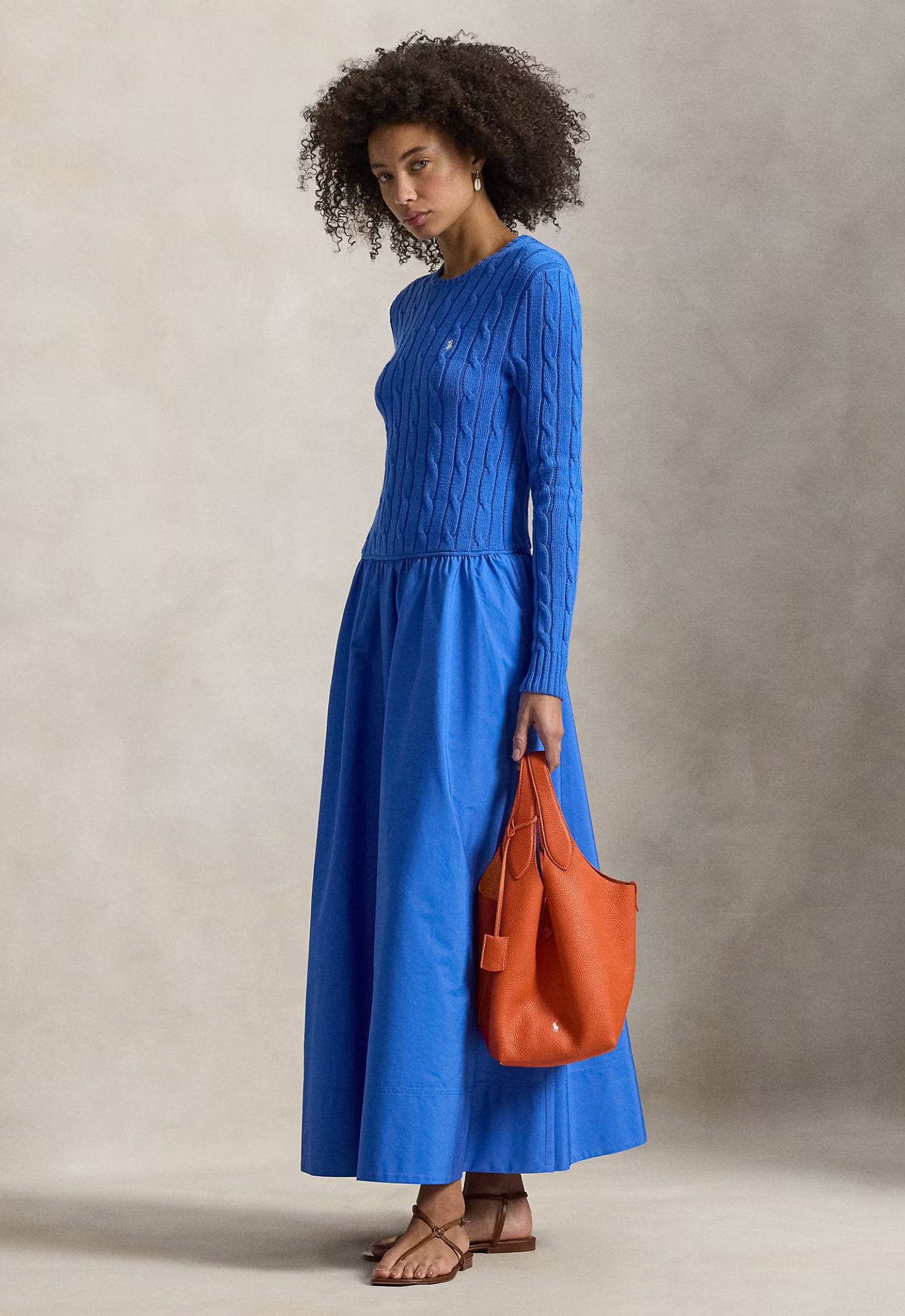 knit bodice dress Puff Sleeve Cotton Knit Bodice Midi Dress