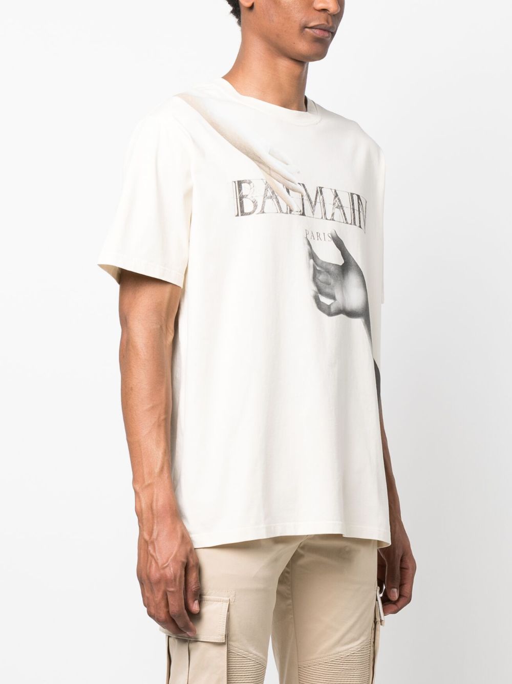BALMAIN Loose Fit Statue Print SS T-Shirt White/Multi Brown
