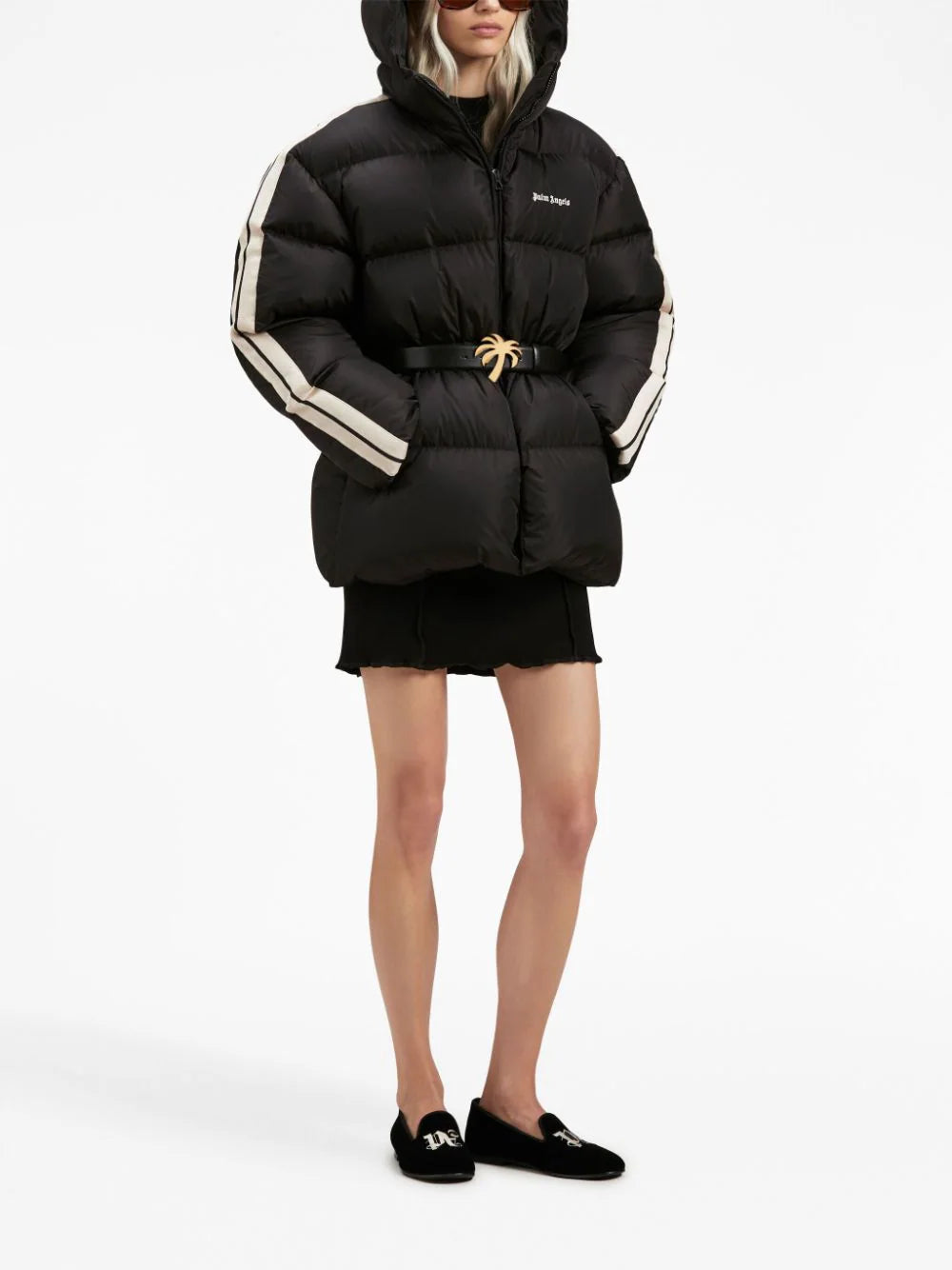 PALM ANGELS WOMEN Waist Belt Down Jacket Black/Off White