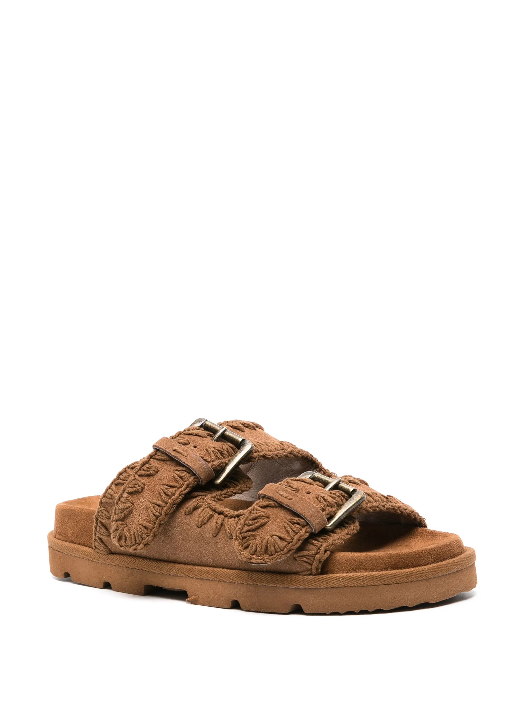 【関税込み】Mou Sandals MOU WOMEN Low-Bio Double Buckle Sandals Cognac
