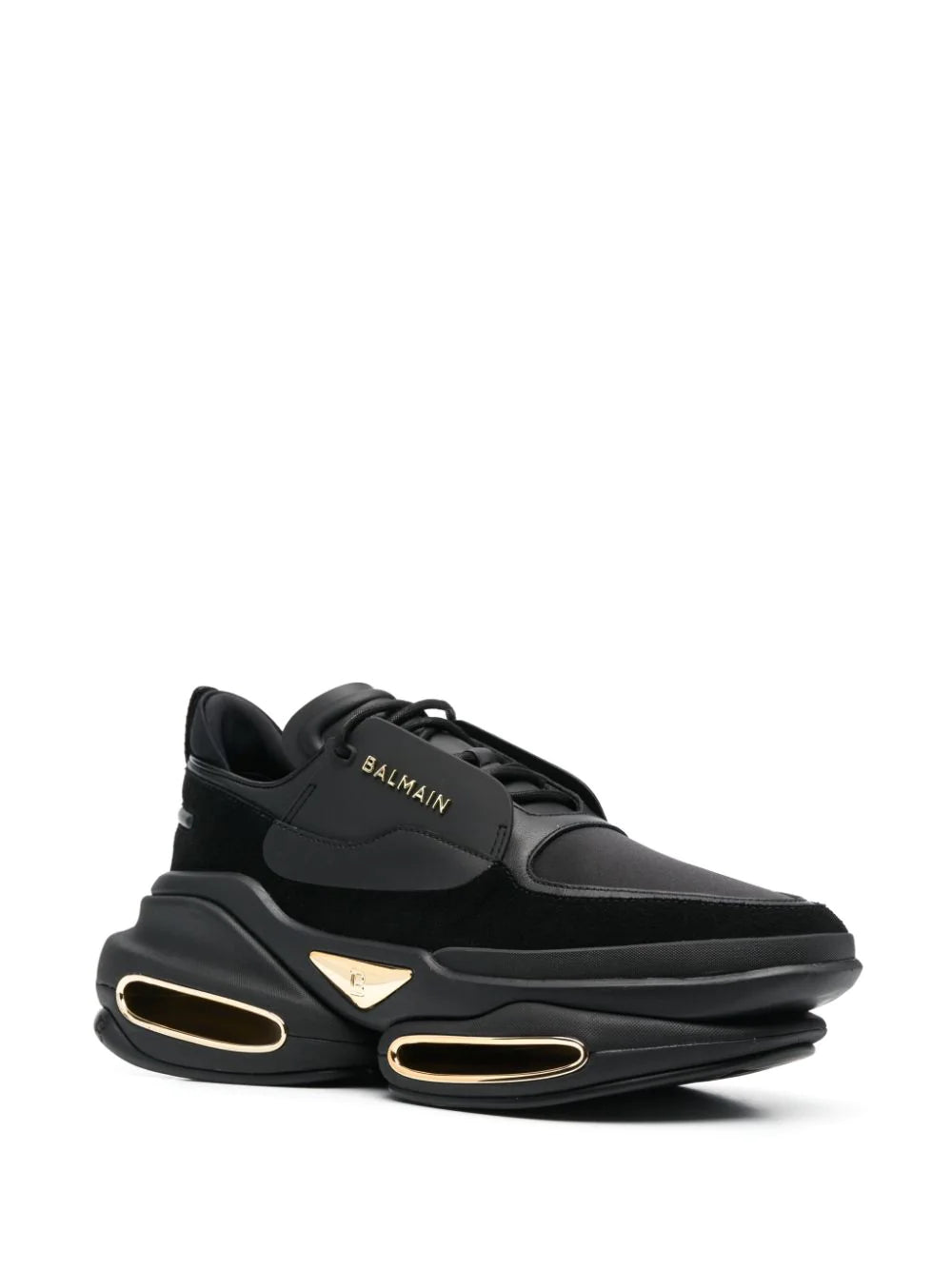 BALMAIN B-Bold Low Top Leather Sneakers Black Gold