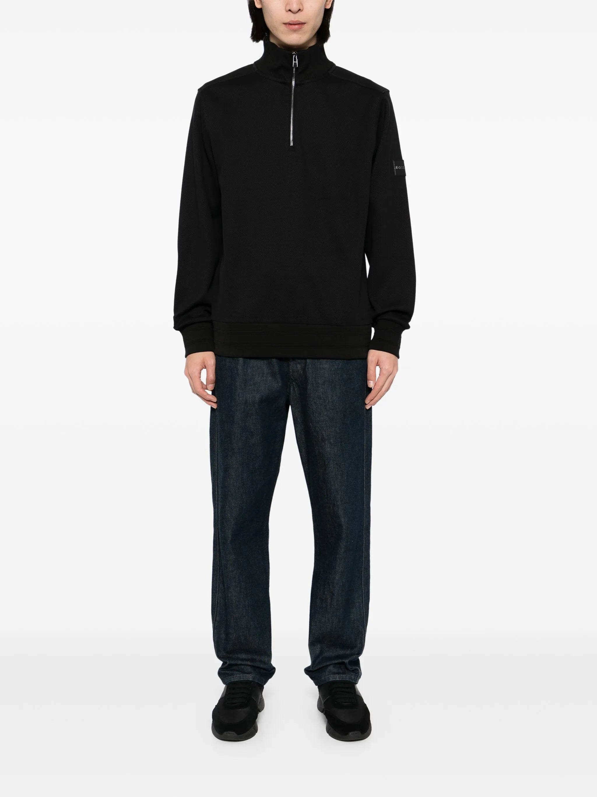 スウェット・トレーナー BOSS H-Sidney Half Zip Cotton Sweatshirt Black BOSS H-Sidney Half Zip Cotton Sweatshirt Black