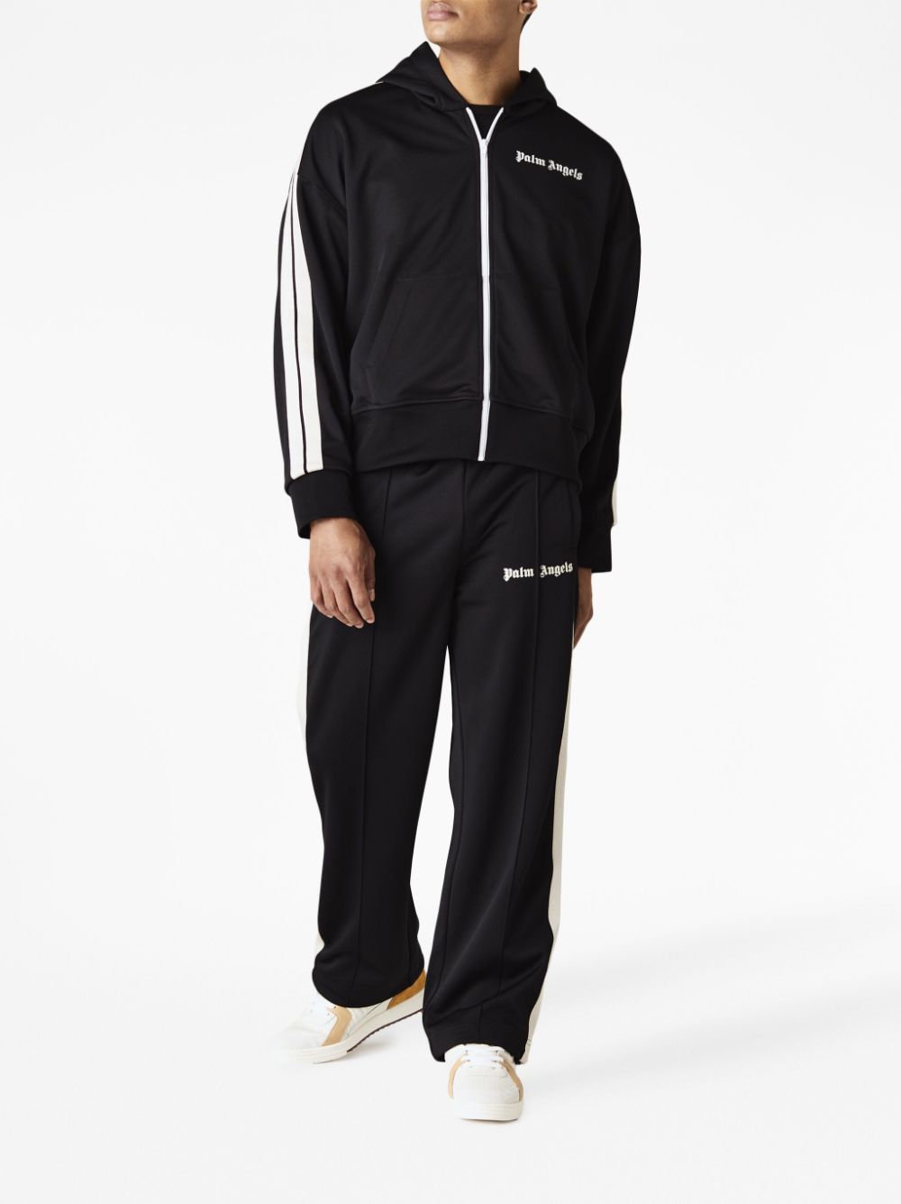 PALM ANGELS Zipped Hooded Track Jacket Black/Off White PALM ANGELS Zipped Hooded Track Jacket Black/Off White