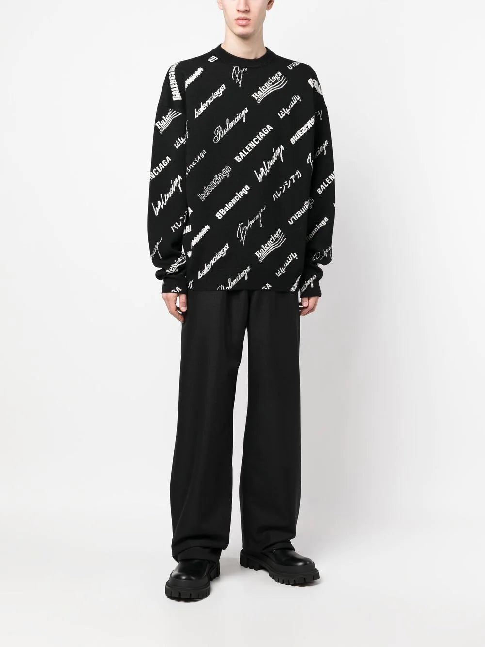 BALENCIAGA MEN Allover Logo Sweater Black/White - MAISONDEFASHION.COM
