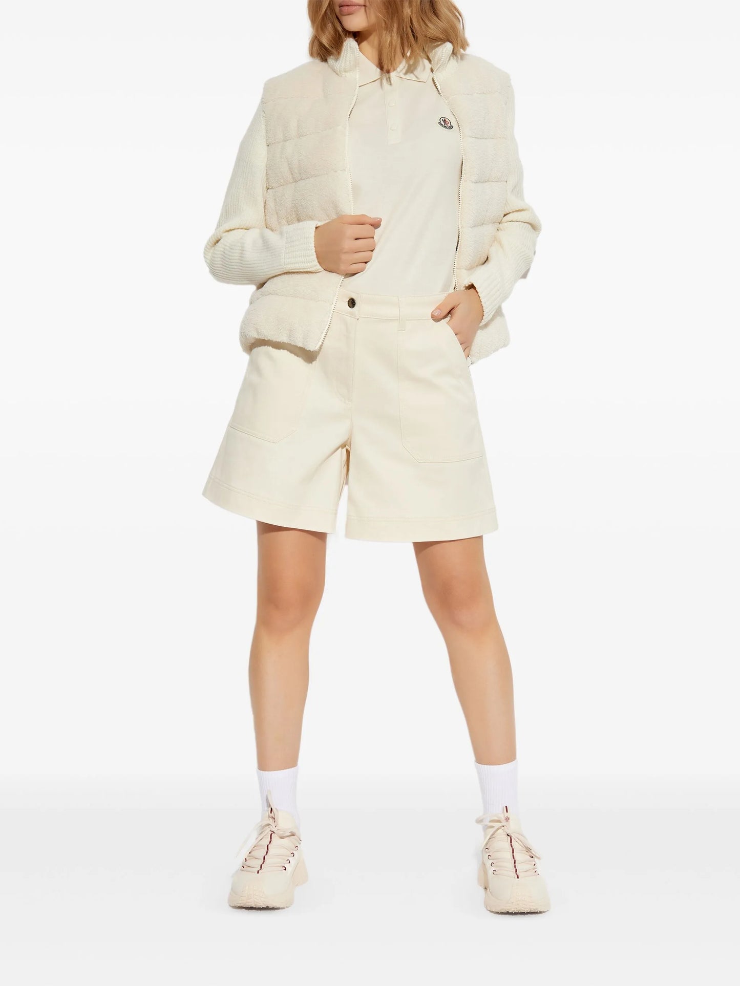 MONCLER WOMEN Logo Patch Polo Shirt White - MAISONDEFASHION.COM