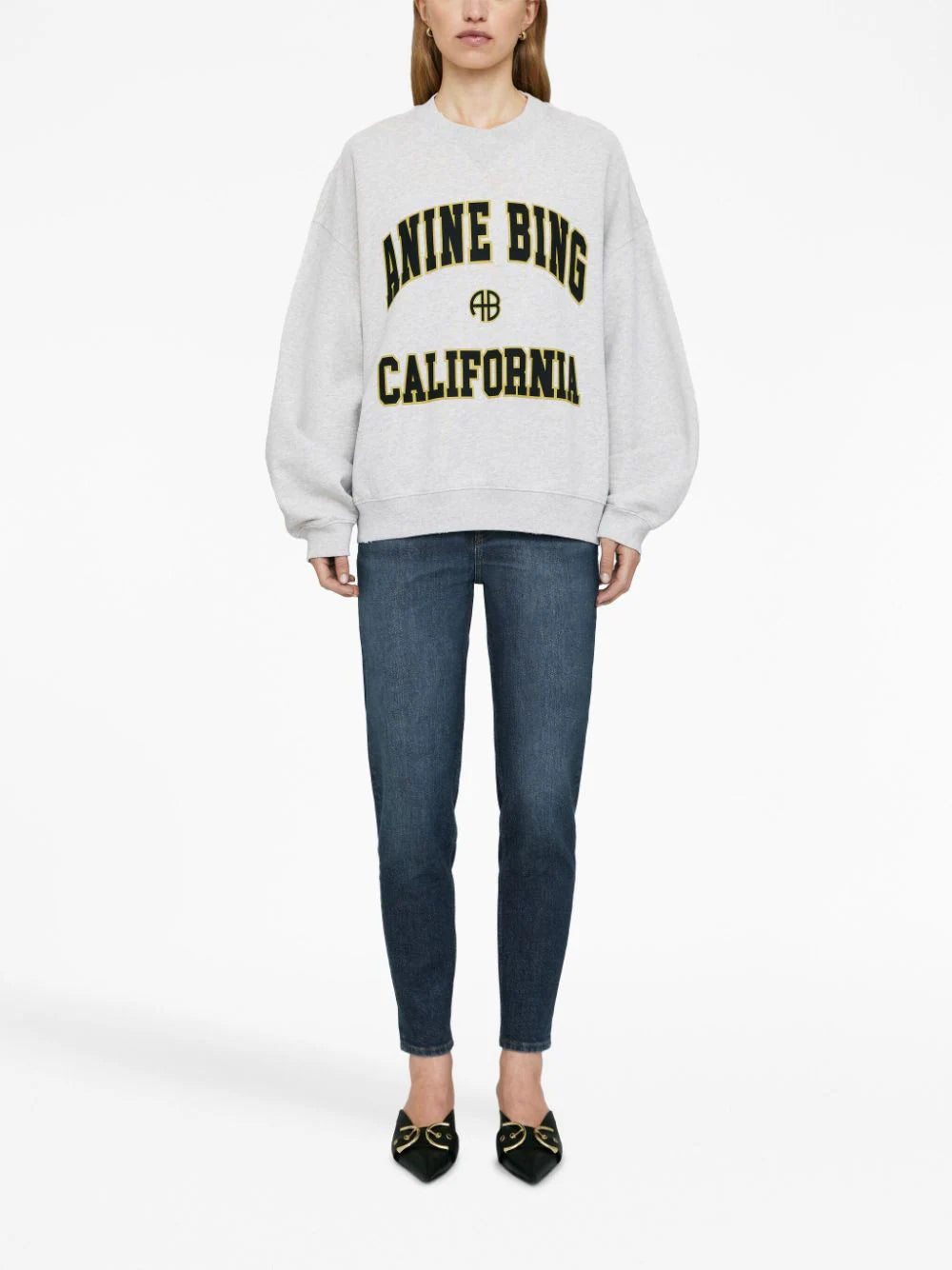 ANINE BING WOMEN Jaci Sweatshirt California Logo Grey Melange