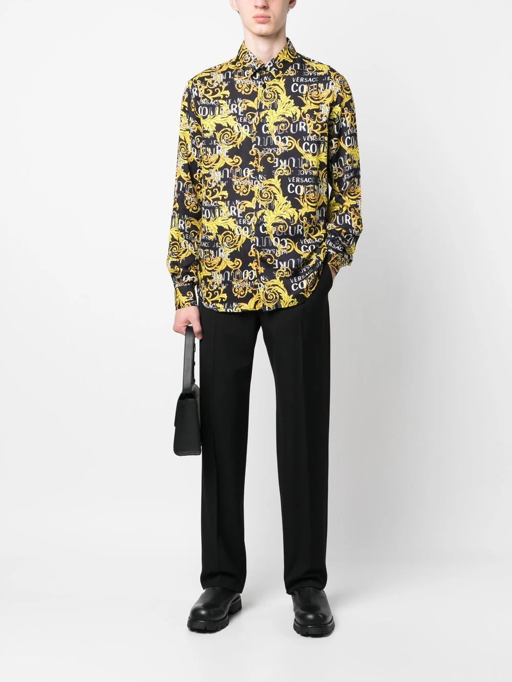 VERSACE Baroque Logo Pattern Print Cotton Long Sleeve Shirt Black/Gold –  MAISONDEFASHION.COM