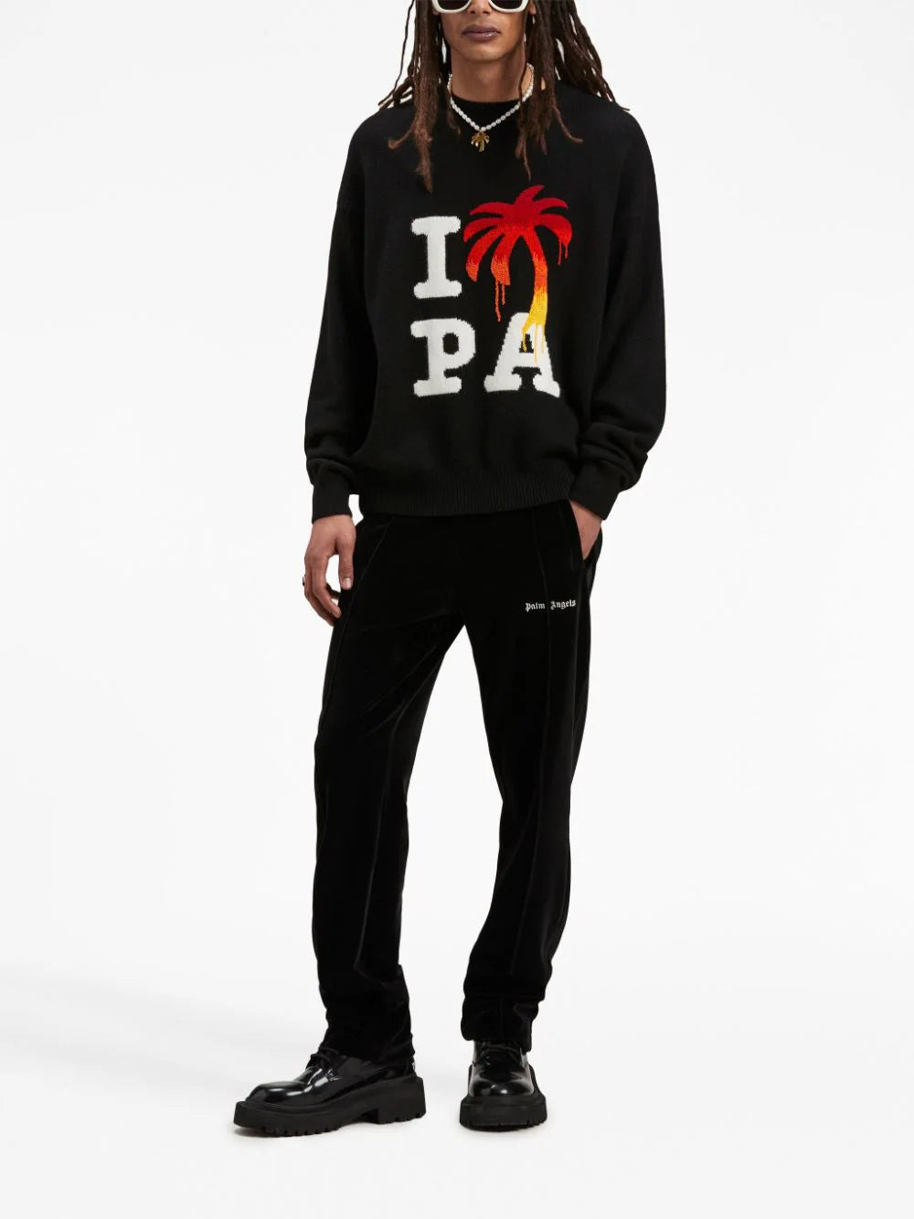 PALM ANGELS I Love Pa Knit Sweatshirt Black/Red PALM ANGELS I Love Pa Knit Sweatshirt Black/Red