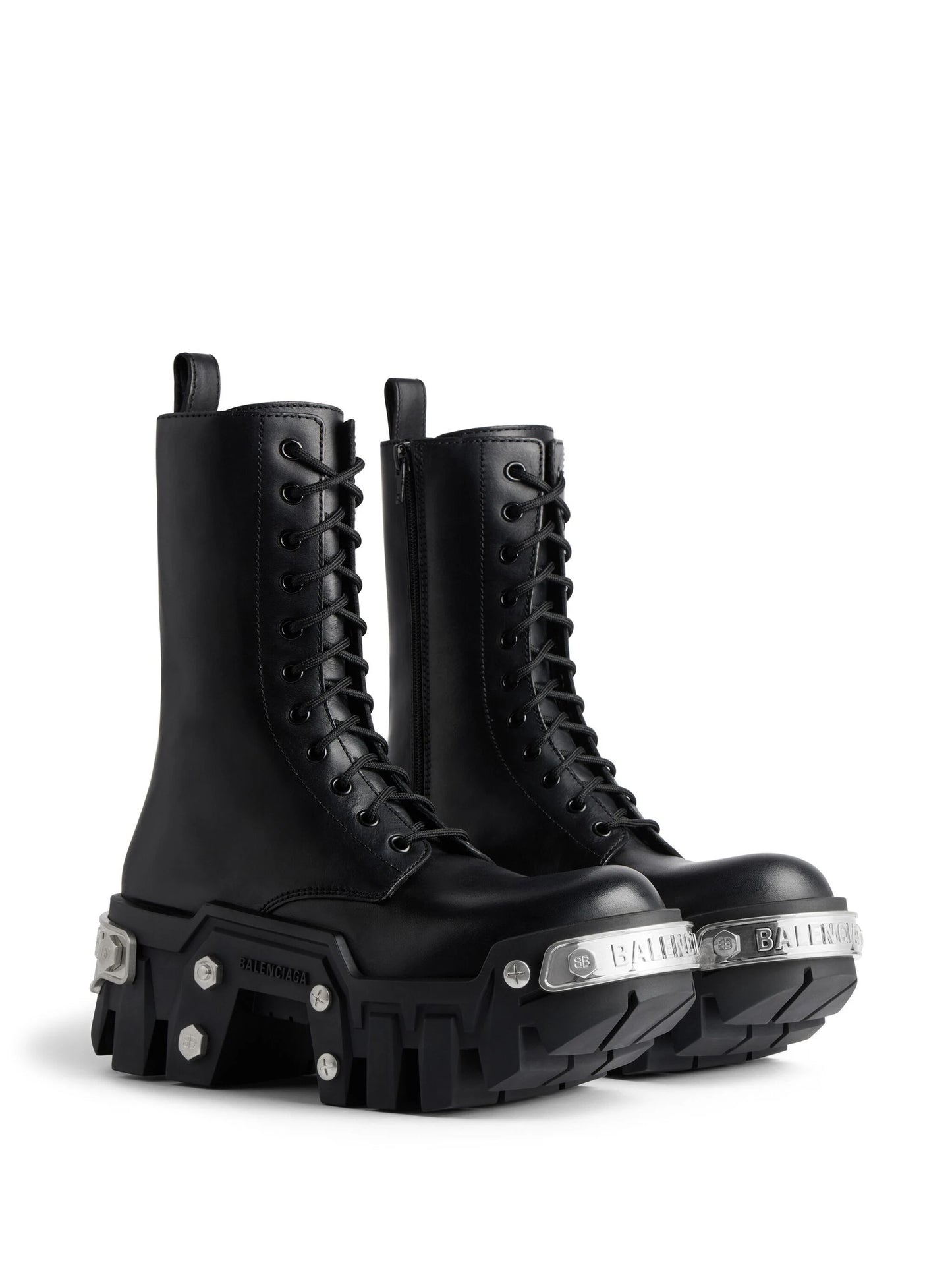 BALENCIAGA Bulldozer Lace up Boots Black Silver - MAISONDEFASHION.COM