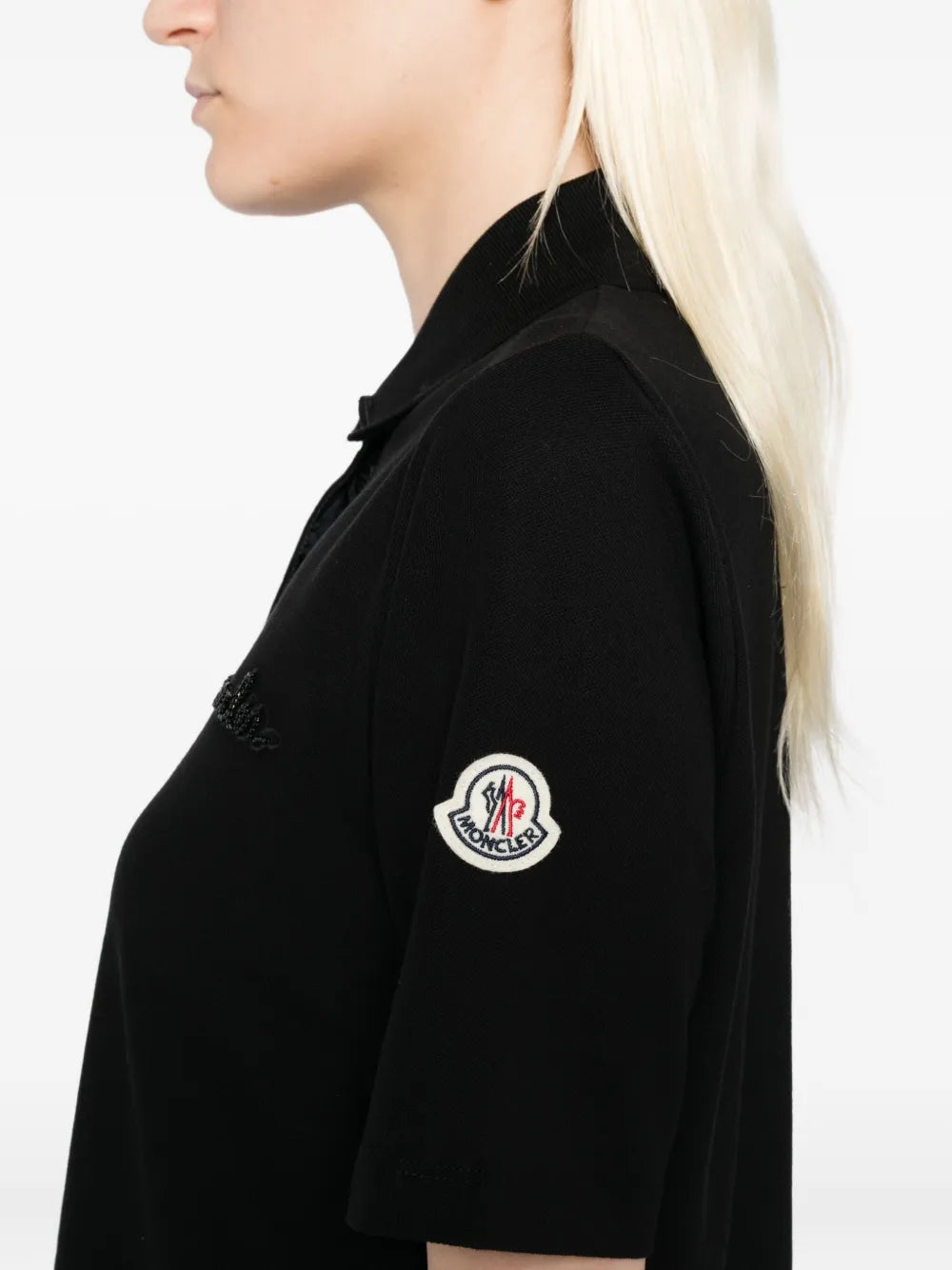 MONCLER WOMEN Logo Patch Cotton Polo Shirt Black - MAISONDEFASHION.COM