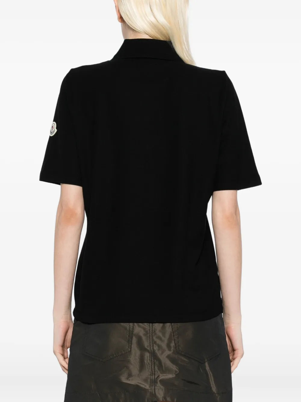 MONCLER WOMEN Logo Patch Cotton Polo Shirt Black - MAISONDEFASHION.COM