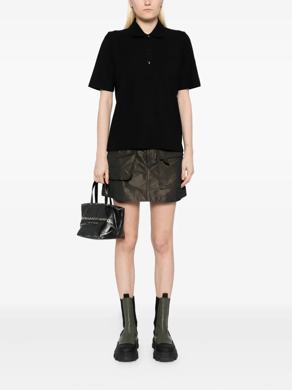 MONCLER WOMEN Logo Patch Cotton Polo Shirt Black - MAISONDEFASHION.COM